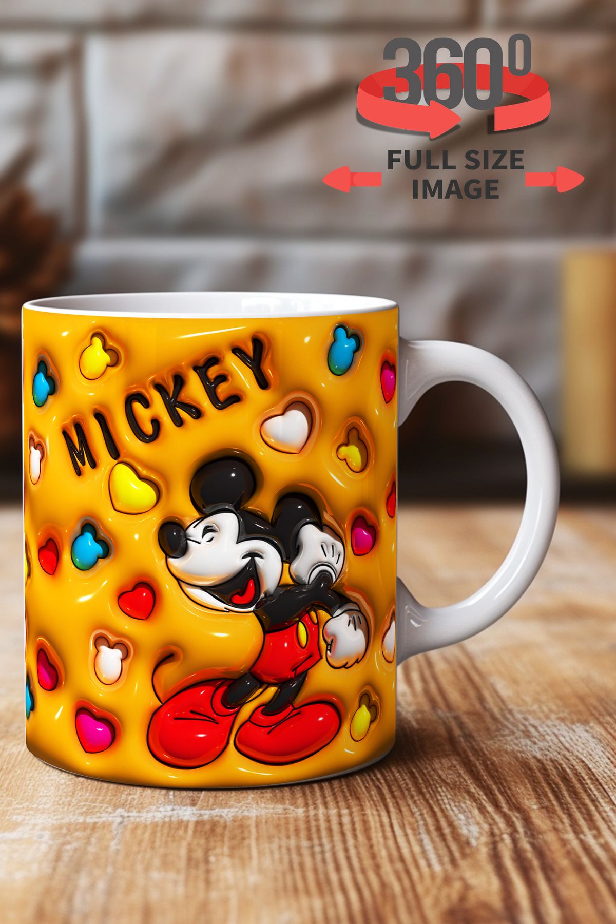 dijital moda tasarım 3D Kabartma Desen Efektli "Mickey" Kişiye Özel Hediyelik Porselen Kupa Bardak Minnie Goofy
