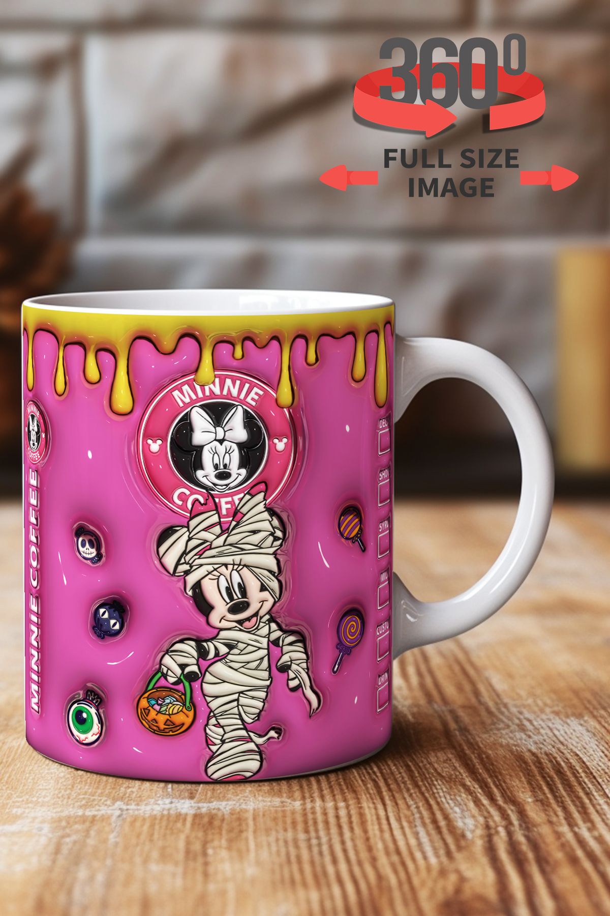 dijital moda tasarım 3D Kabartma Desen Efektli "Mickey" Kişiye Özel Hediyelik Porselen Kupa Bardak Minnie Goofy