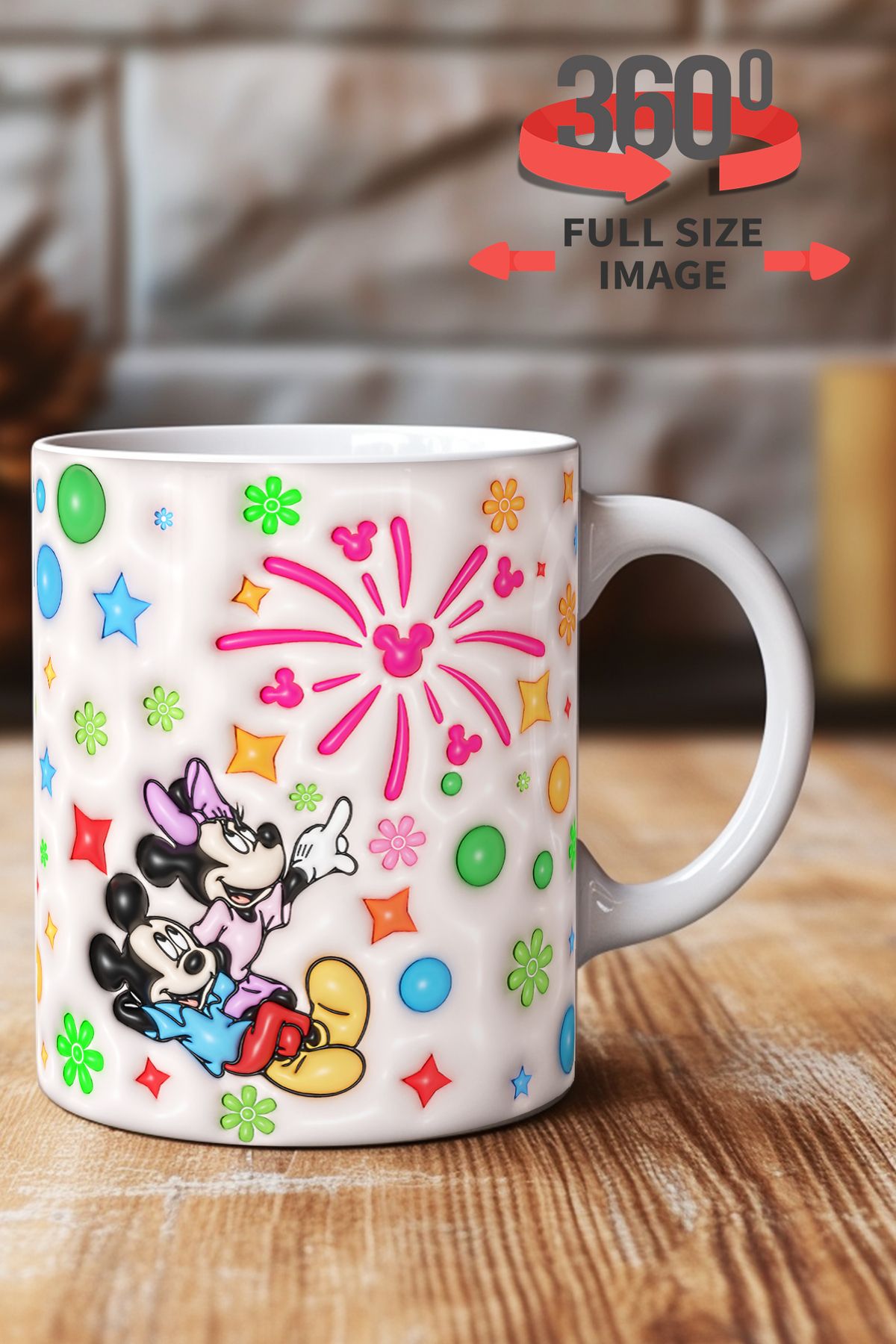 dijital moda tasarım 3D Kabartma Desen Efektli "Mickey" Kişiye Özel Hediyelik Porselen Kupa Bardak Minnie Goofy