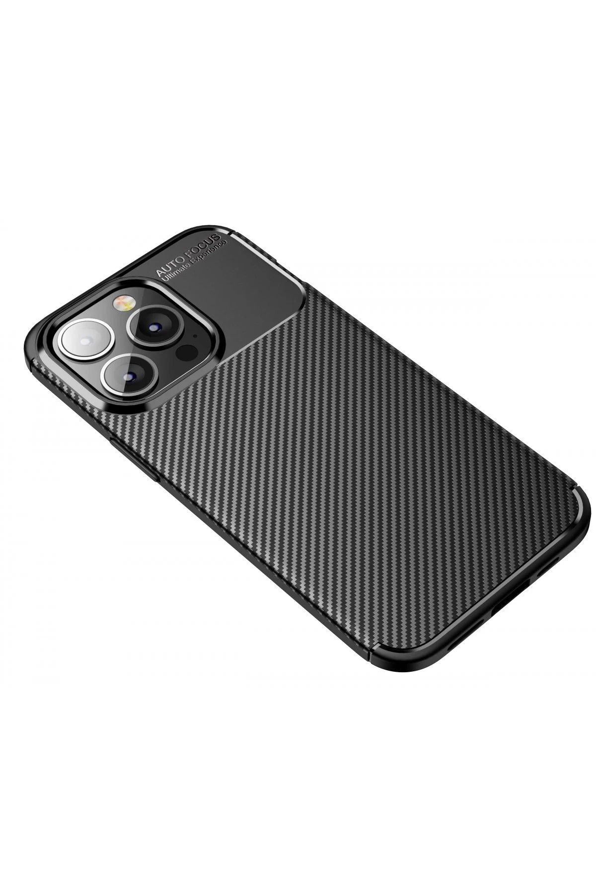 NewFace iPhone 13 Pro Max Kılıf Auto Focus Karbon Kapak - Siyah WLZOR