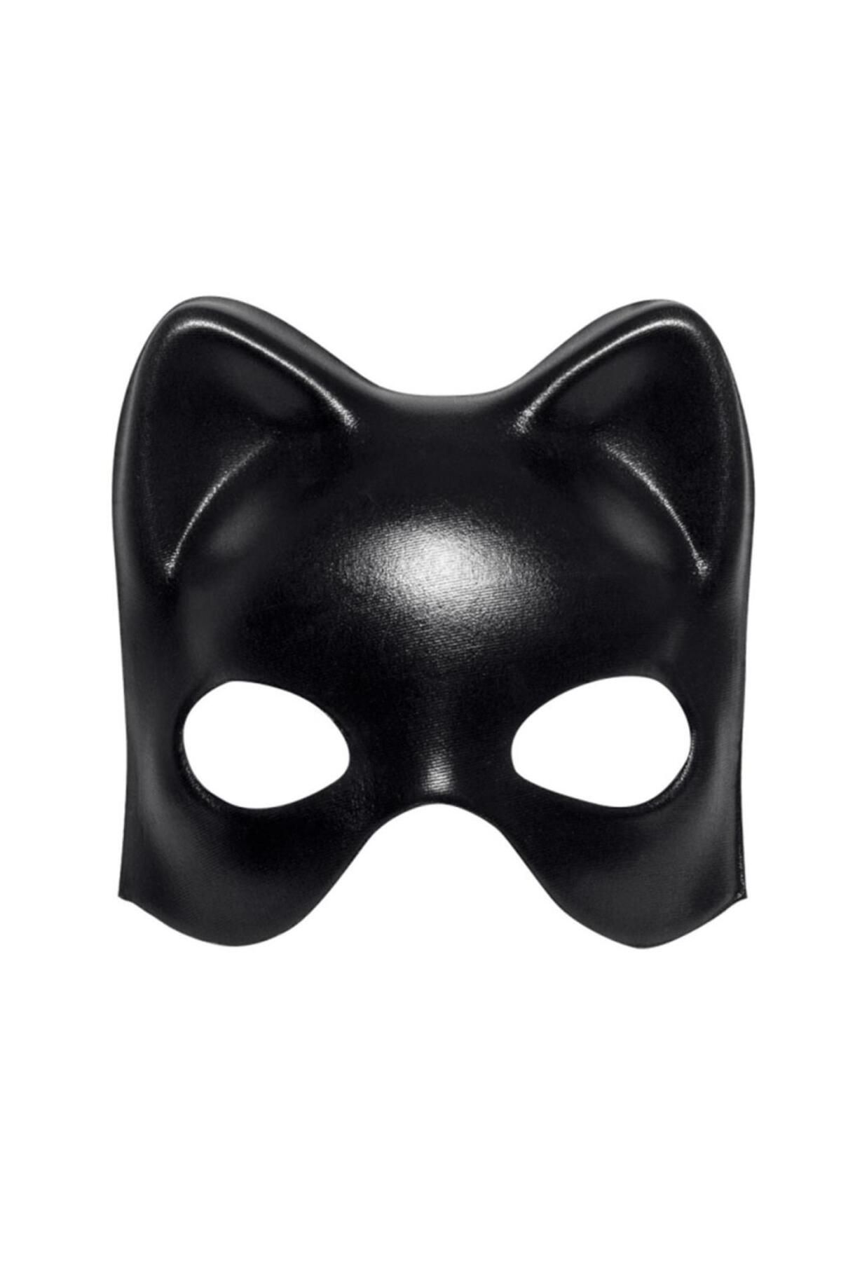 Toptan Bulurum Siyah Deri Görünümlü Kedi Maskesi – Cosplay & Maskeli Balo
