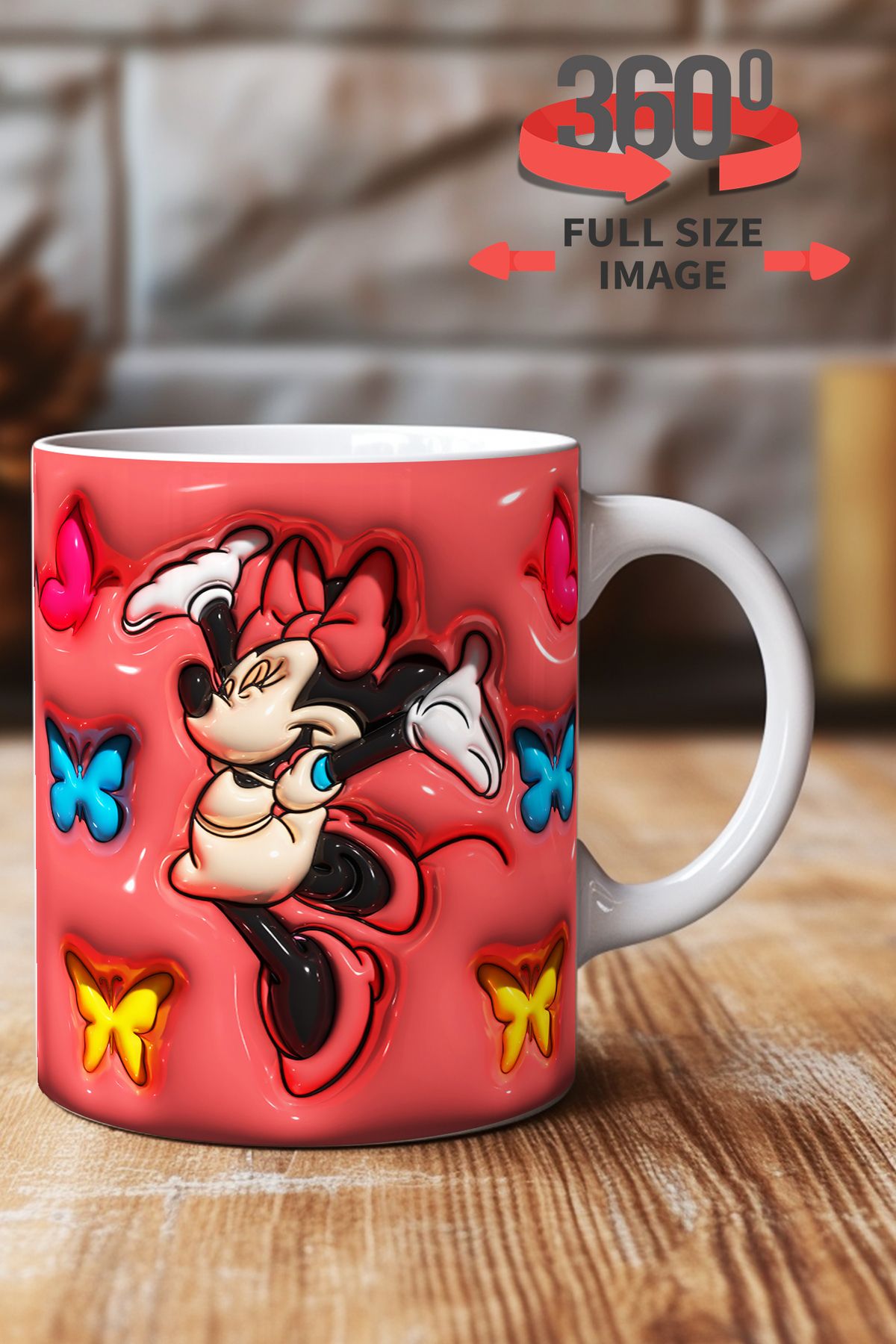 dijital moda tasarım 3D Kabartma Desen Efektli "Mickey" Kişiye Özel Hediyelik Porselen Kupa Bardak Minnie Goofy