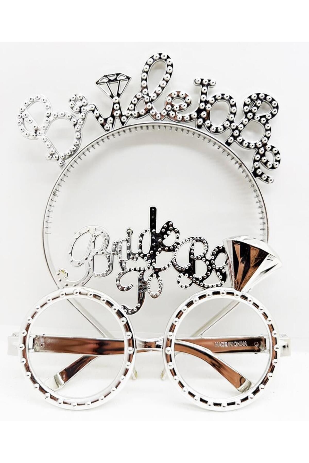 ÖYKÜ VE YİĞİT BrideToBeYazılıTaçveBrideToBeYazılıGözlükSetiGümüşRenk