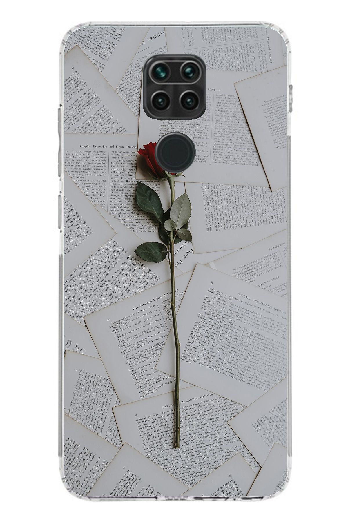 TechTree Redmi Note 9 Uyumlu Kırmızı Gül Şeffaf Silikon Kılıf