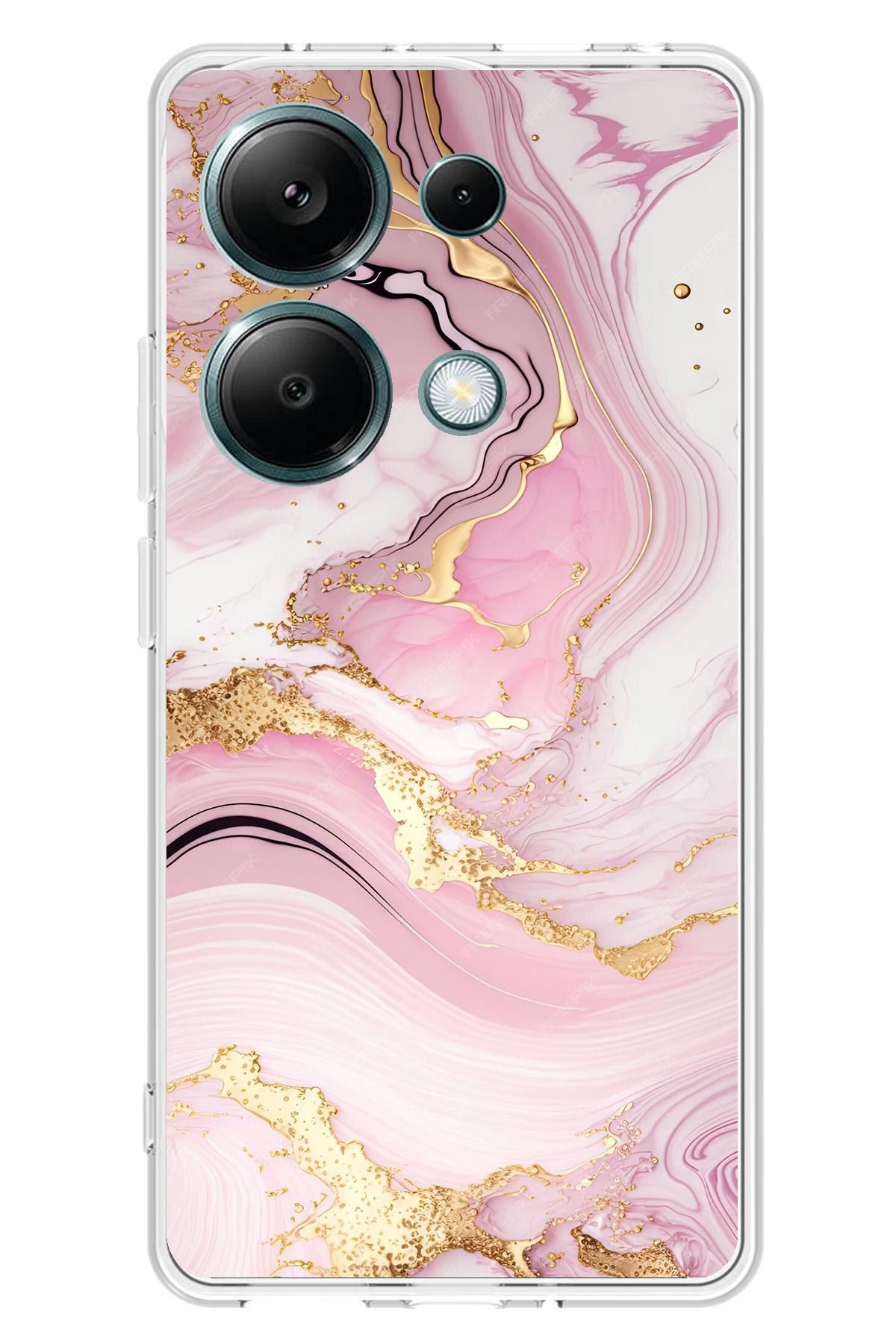 TechTree Redmi Note 13 PRO 4G Uyumlu Pembe Mermer Şeffaf Silikon Kılıf