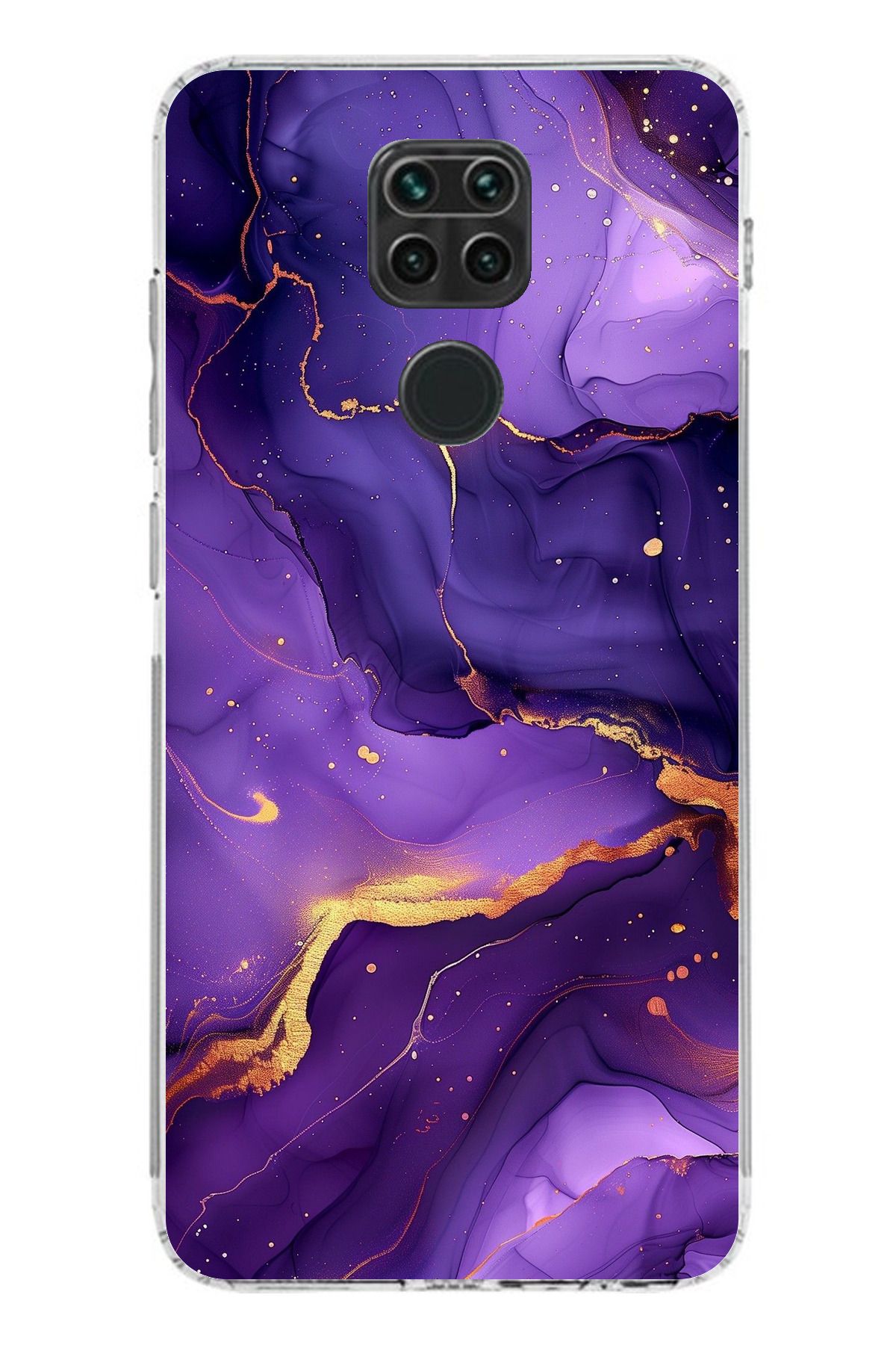 TechTree Redmi Note 9 Uyumlu Ametist Taşı Mor Mermer Şeffaf Silikon Kılıf