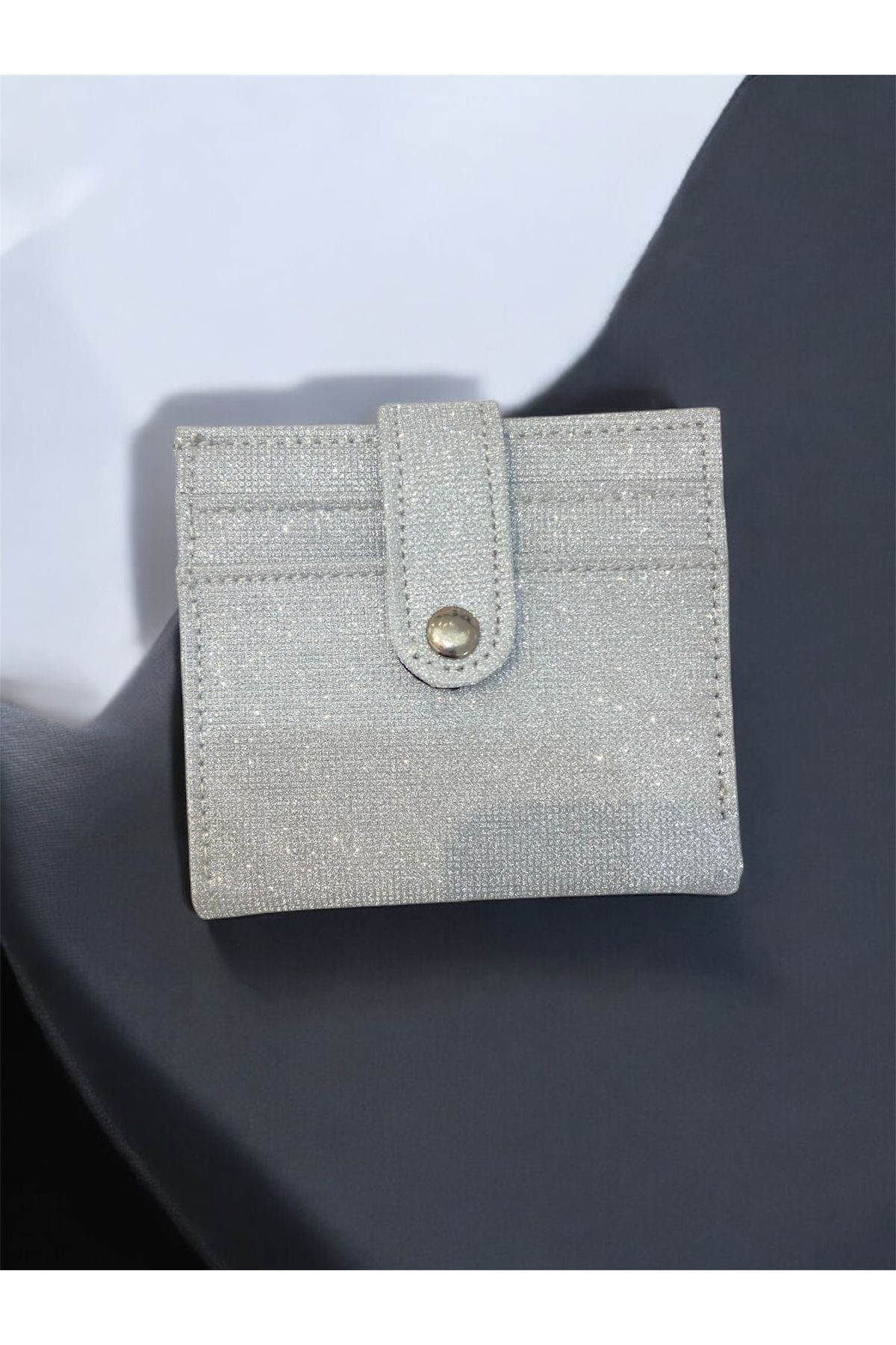 Melos Butik Kadın Gümüş Simli Kartlık Para Bölmeli Cüzdan