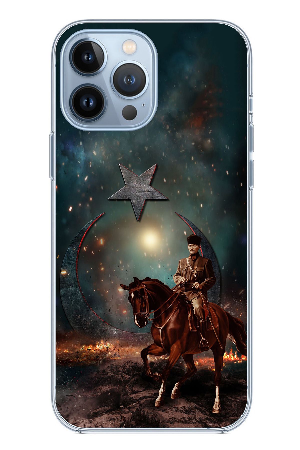 TechTree iPhone 13 PRO MAX Uyumlu Atatürk At Üstünde Zafer Şeffaf Silikon Kılıf