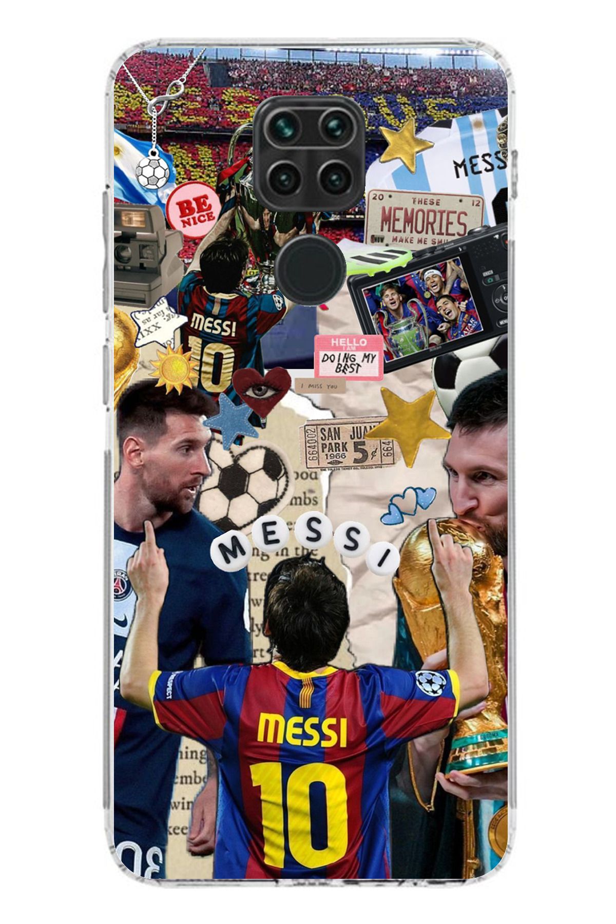 TechTree Redmi Note 9 Uyumlu Messi Çıkartmalar Şeffaf Silikon Kılıf