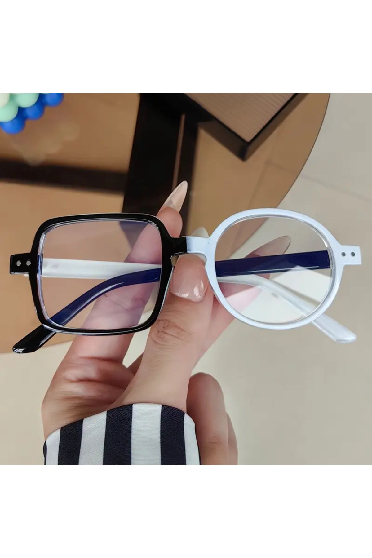 WasWink Siyah Beyaz Geometrik Yenilikçi Gözlükler, Unisex Şık Gözlükler, Trend Şık Gözlükler, PC Çerçeve