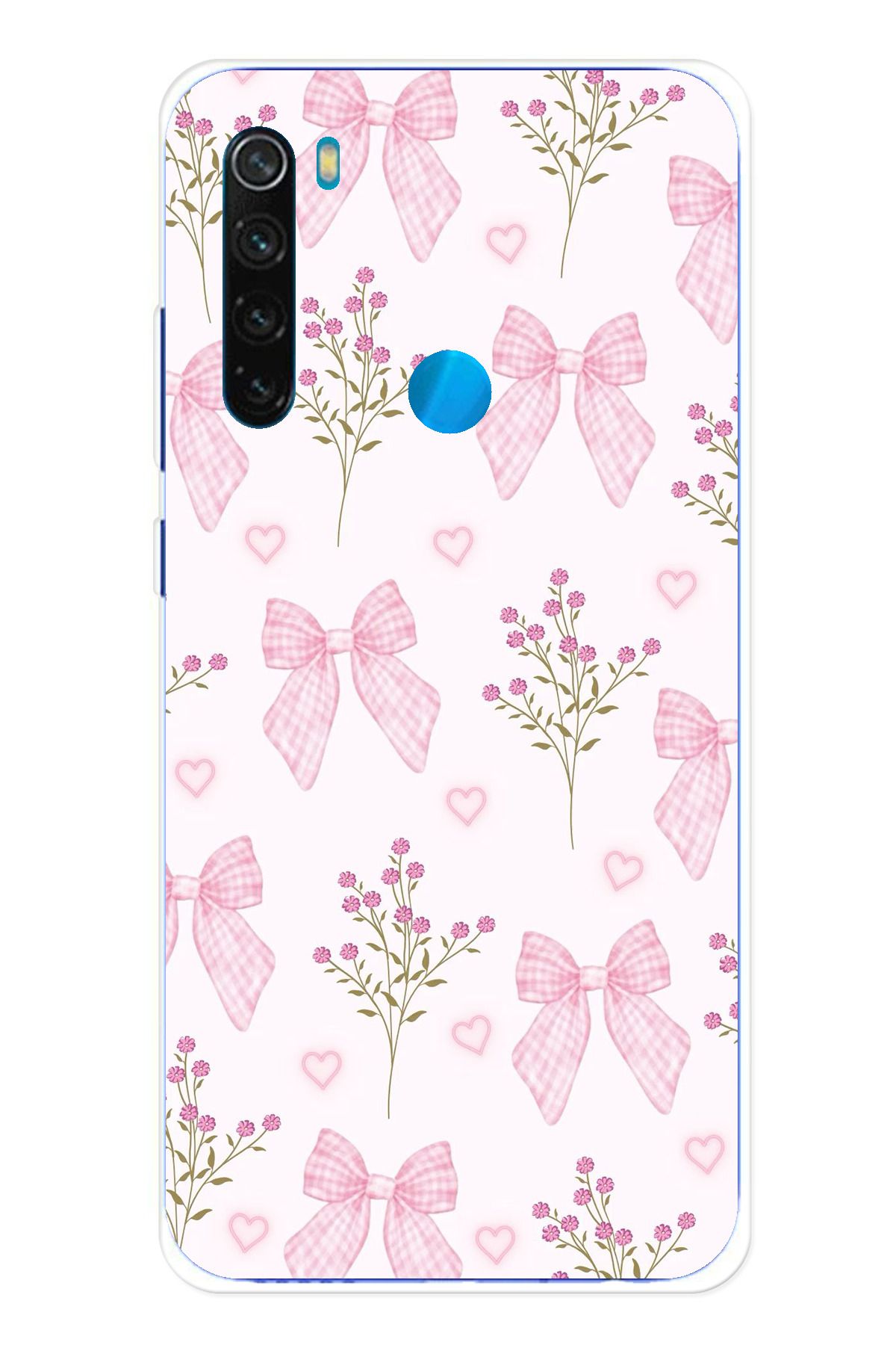 TechTree Redmi Note 8 Uyumlu Pembe Çiçek ve Fiyonklar Şeffaf Silikon Kılıf