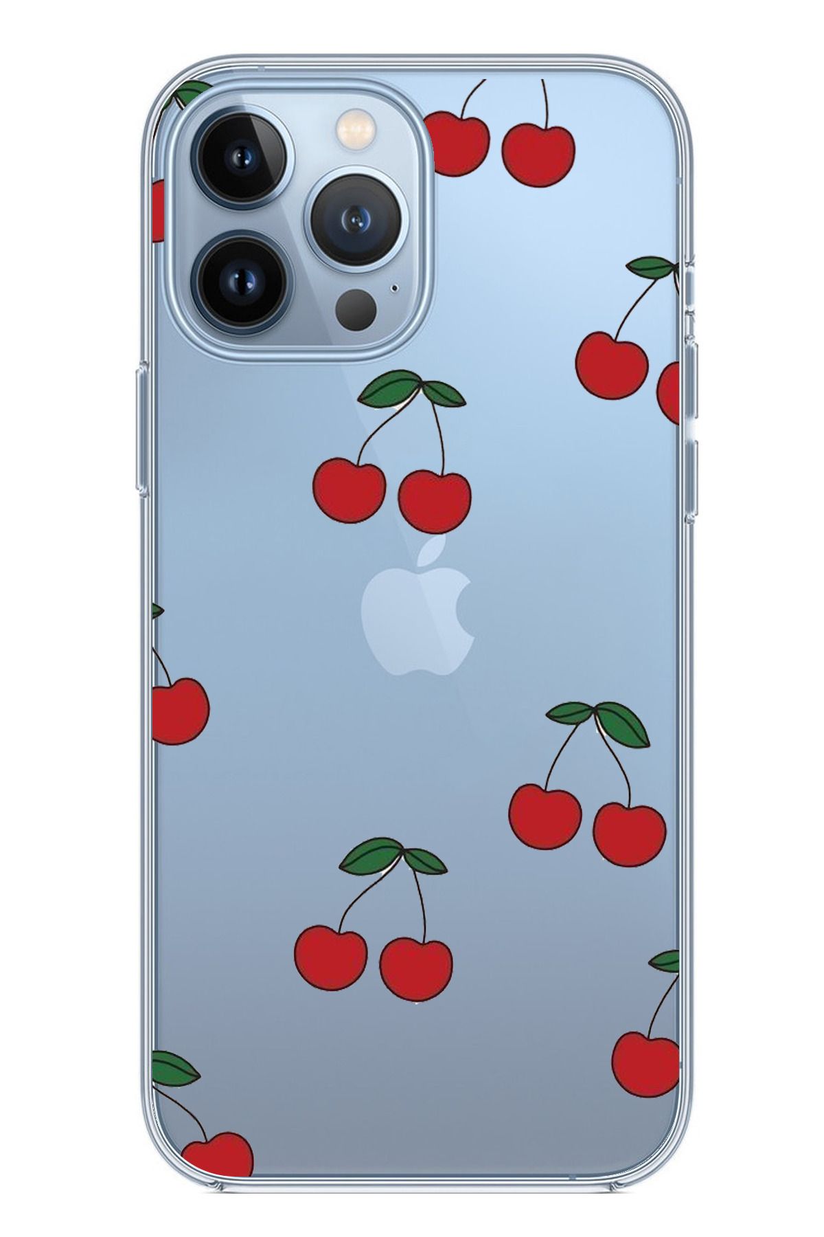 TechTree iPhone 13 PRO MAX Uyumlu Kirazlar Tasarımlı Şeffaf Silikon Kılıf