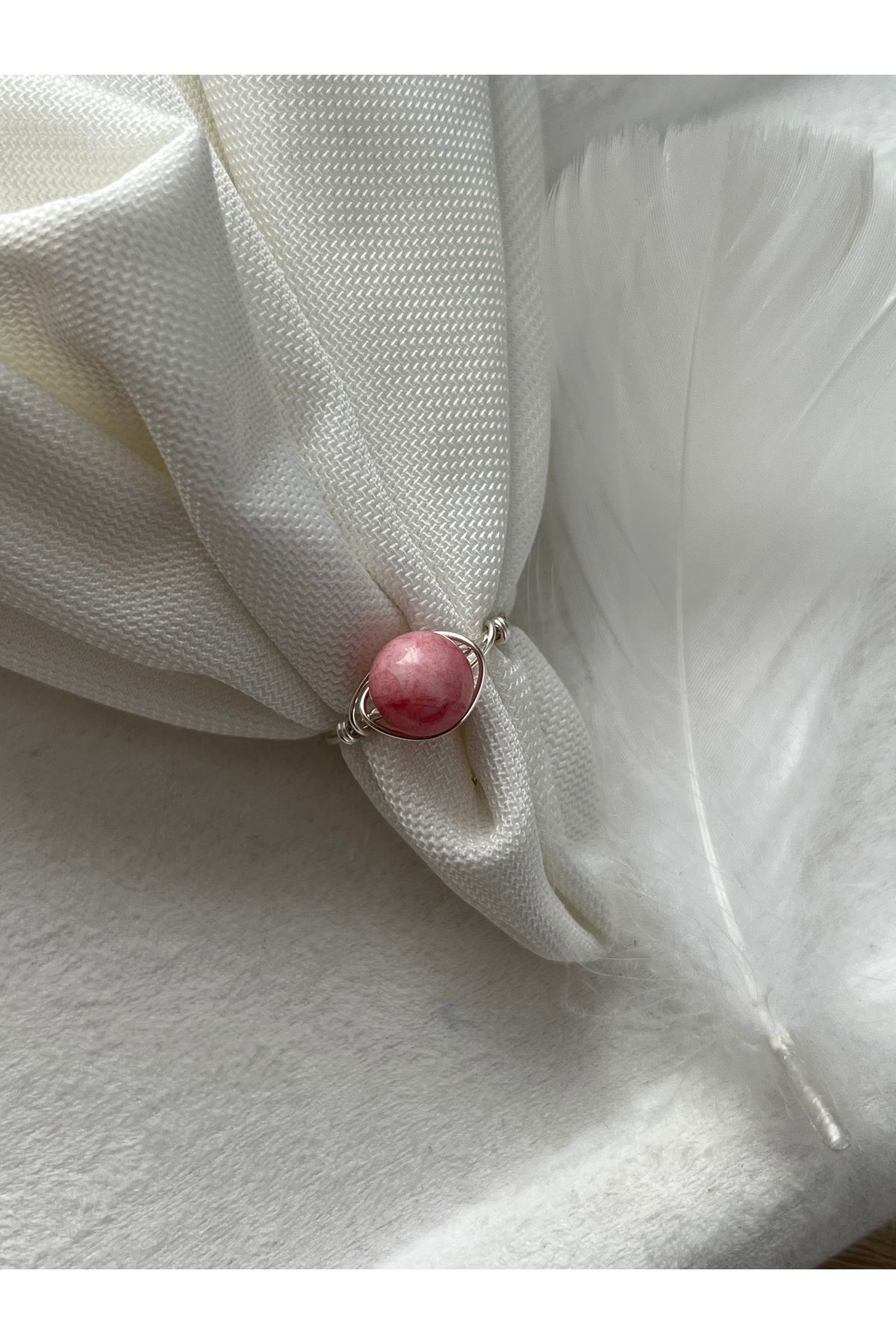 Pel Design 8 mm Pembe Opal Taşı Gümüş Tel Yüzük