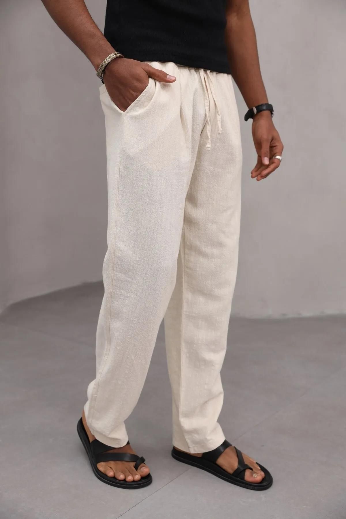 Trendiz Erkek Premium Rahat Kesim %100 Cotton Bağcıklı Erkek Pantolon Bej