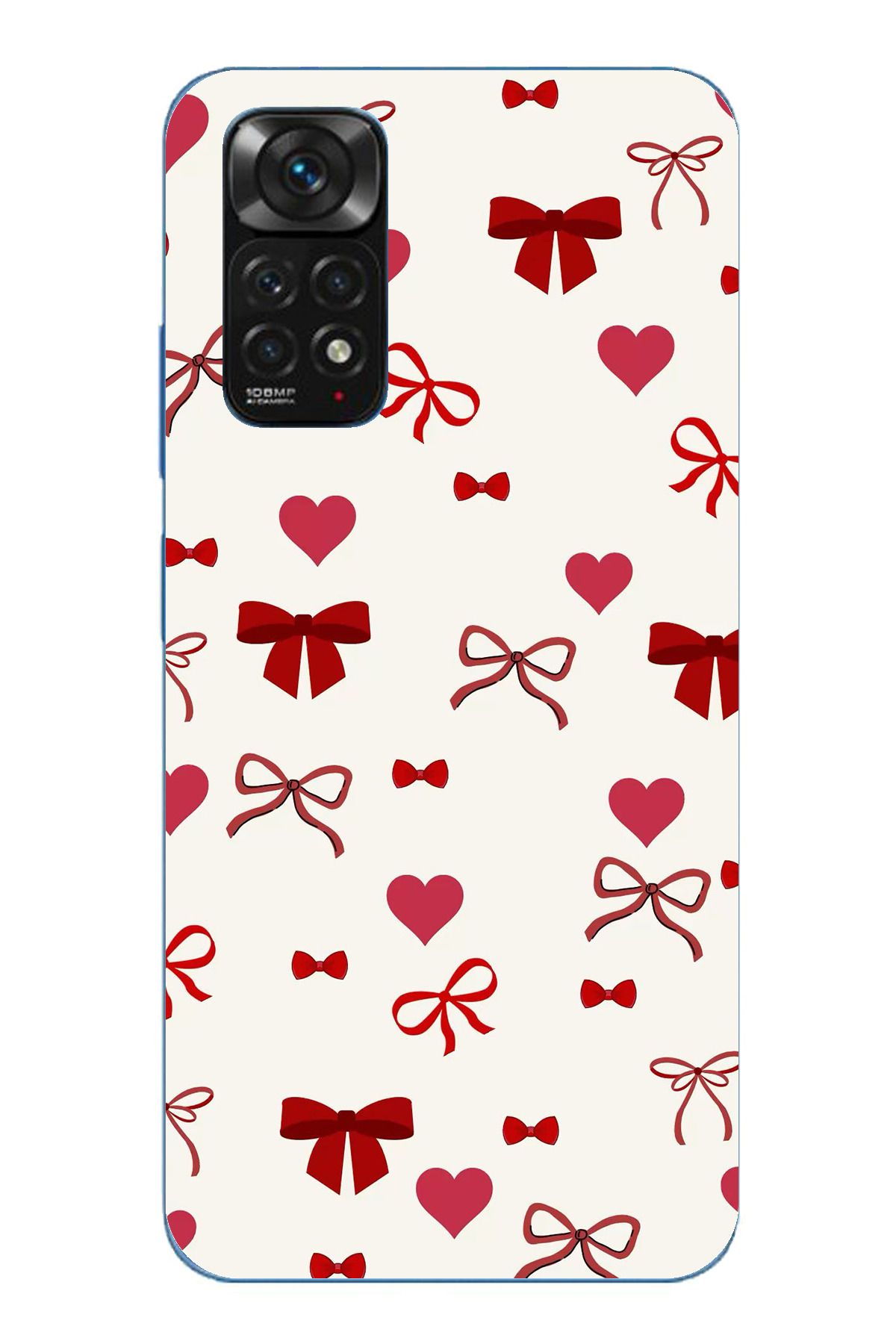 TechTree Redmi Note 11 / 11S Uyumlu Bordo Kalp ve Fiyonklar Şeffaf Silikon Kılıf