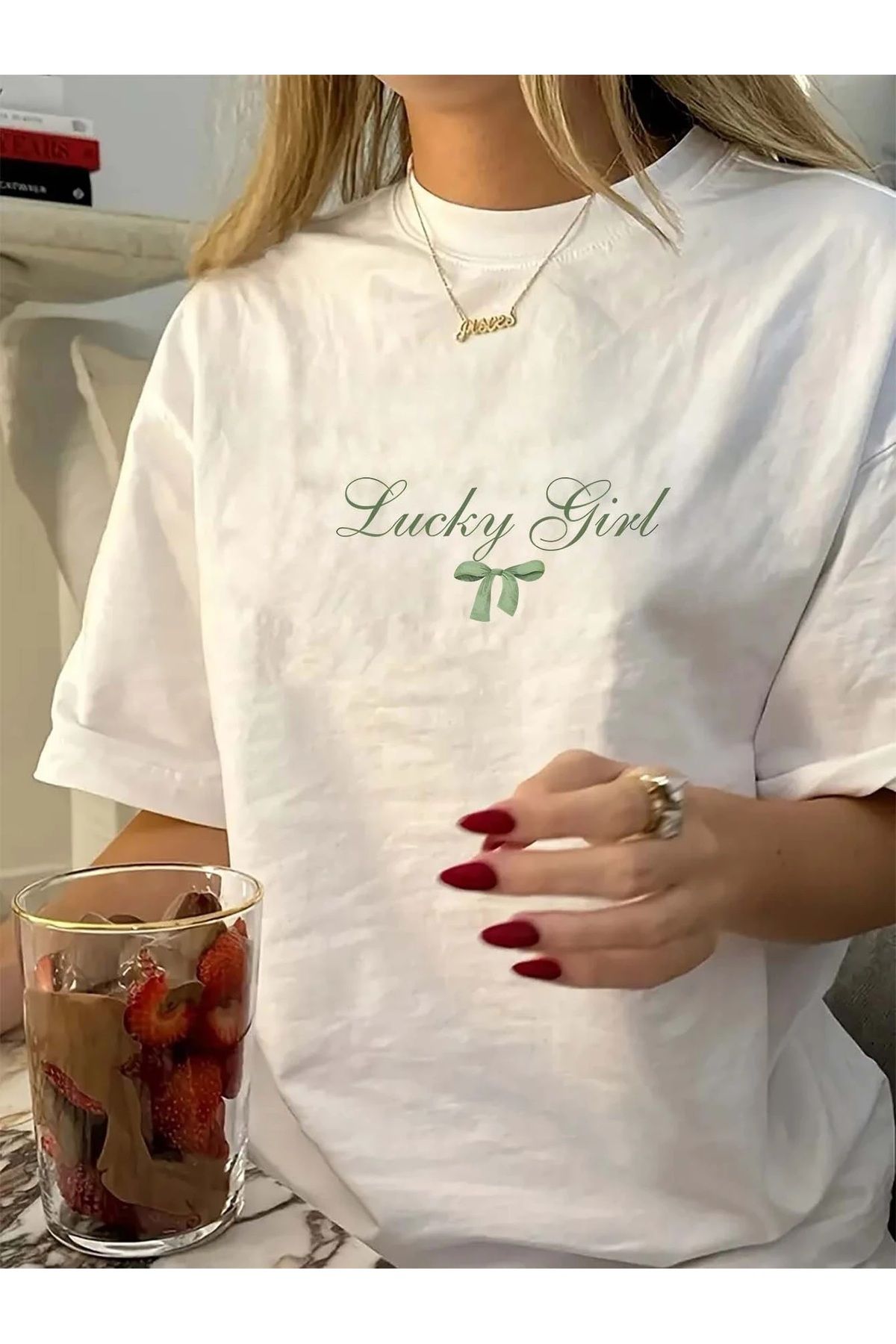 Ferhatlı Kadın Yazlık Tişört Baskılı Oversize