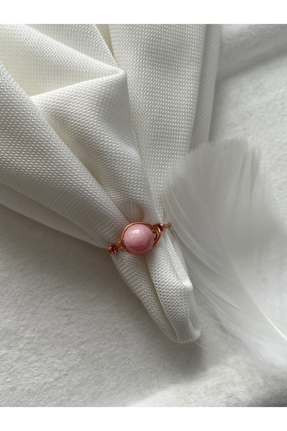 Pel Design 8 mm Pembe Opal Taşı Bakır Tel Yüzük