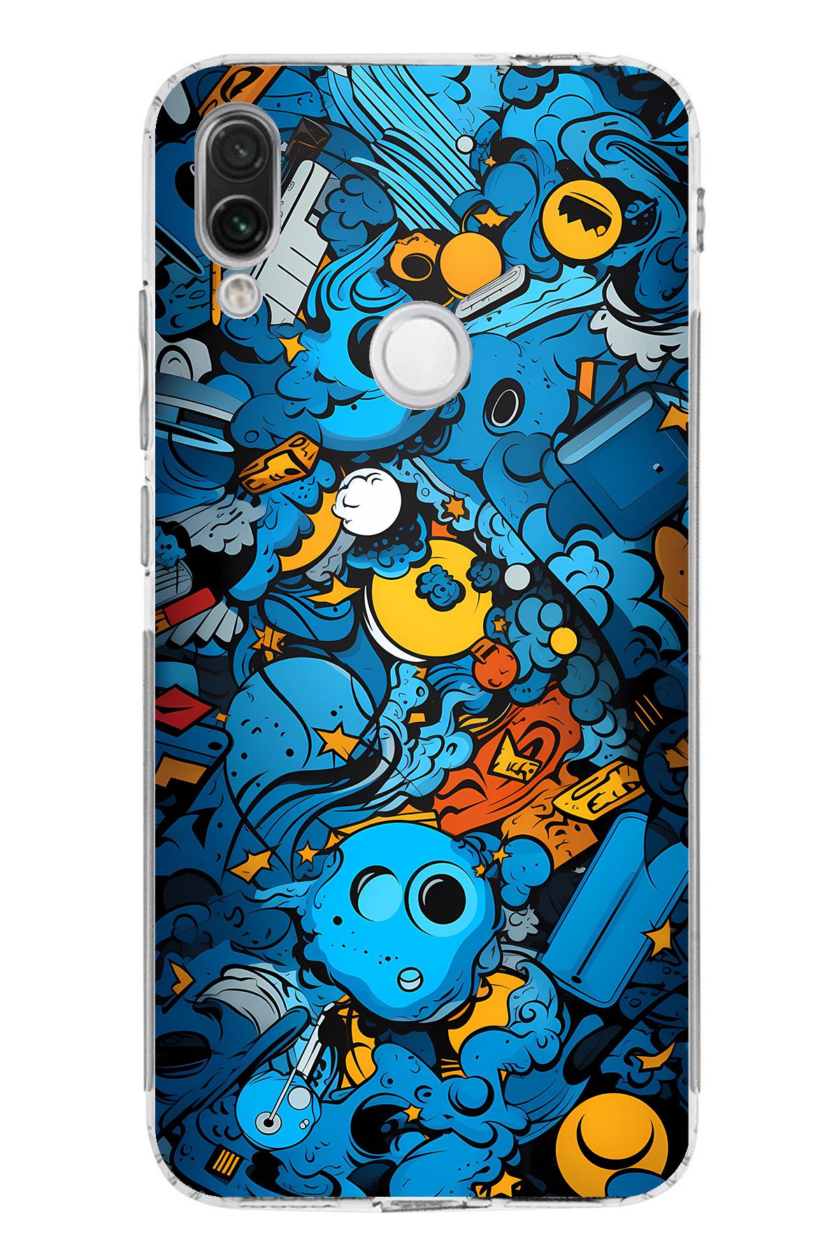 TechTree Redmi Note 7 Uyumlu Mavi Kafatasları Şeffaf Silikon Kılıf