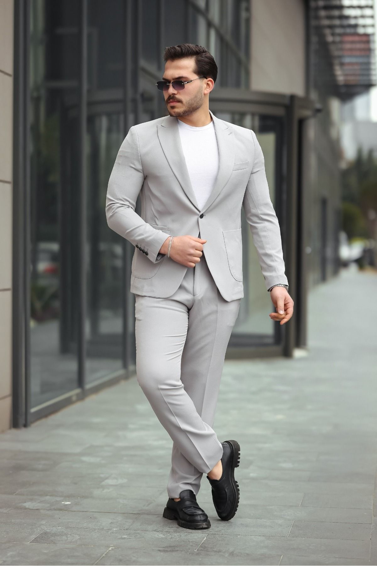 Twenhil DAR KESİM TAKIM ELBİSE TORBA CEP PANTOLON TOKALI AÇIK GRİ