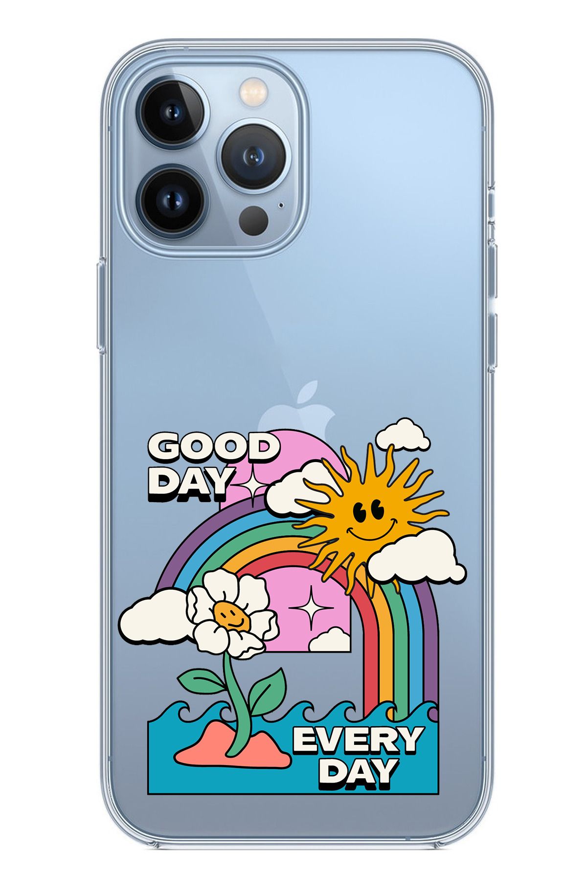 TechTree iPhone 13 PRO Uyumlu Good Day Every Day Tasarımlı Şeffaf Silikon Kılıf