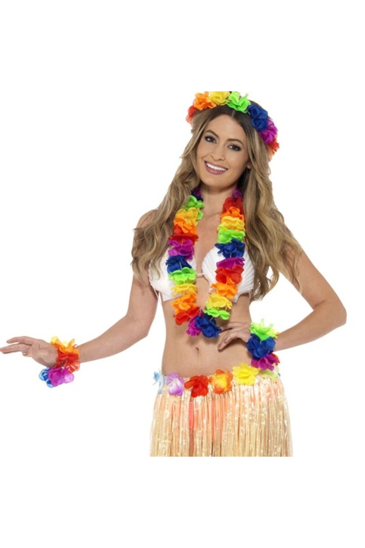 STOREMAX Rengarenk Hawaii Kolye Taç Bileklik Seti 4 Parça (5047)