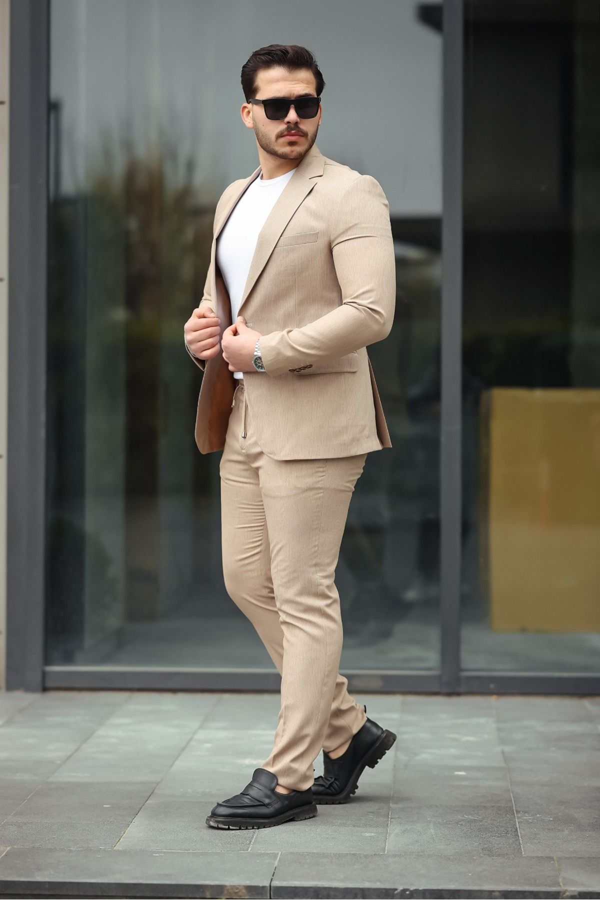 Twenhil DAR KESİM TAKIM ELBİSE PANTOLON İPLİ BEJ