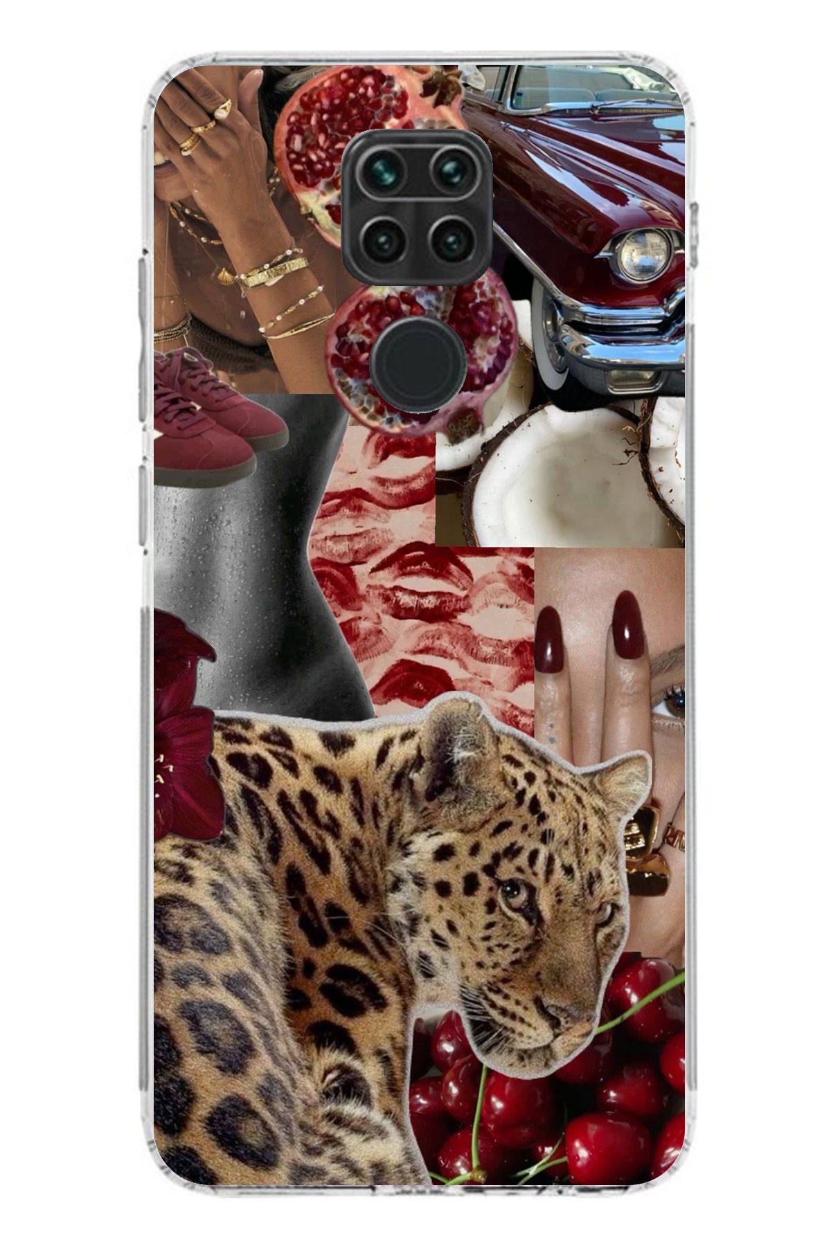 TechTree Redmi Note 9 Uyumlu Leopar Kırmızı Vibes Şeffaf Silikon Kılıf