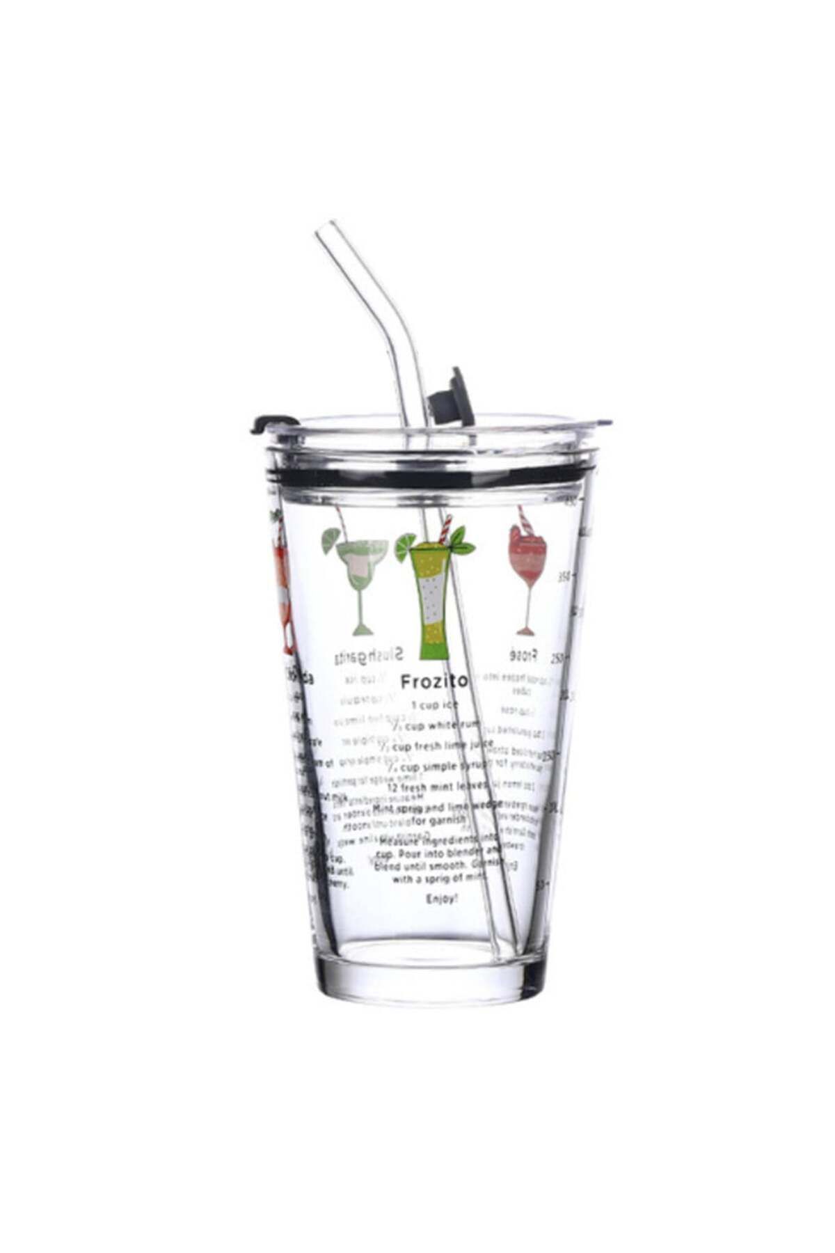 PUFO Cană De Cafea Transparentă Din Sticlă Cocktails Cu Capac, 450 Ml - One Size