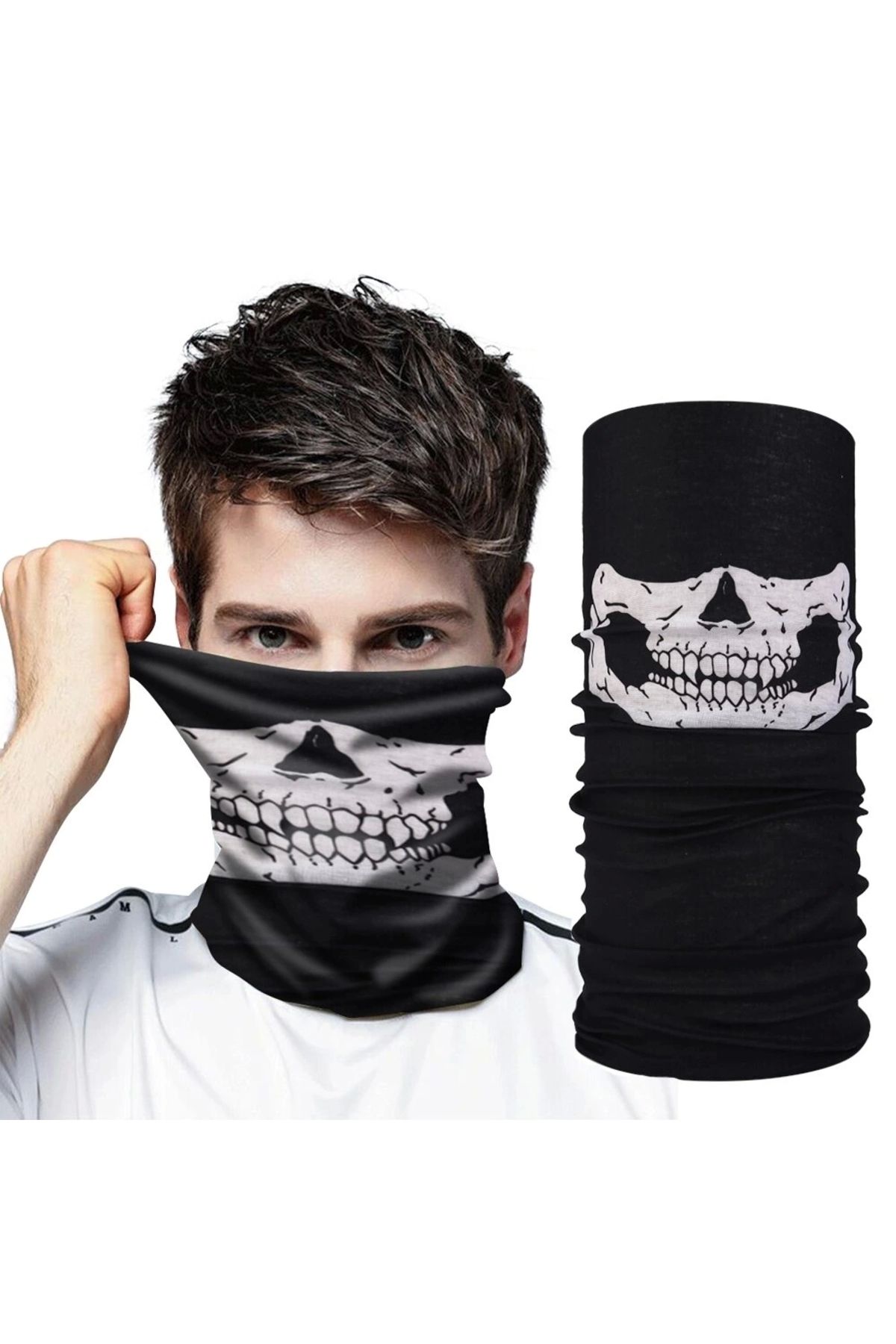 STOREMAX Siyah Renk Dikişsiz Çok Fonksiyonlu Çene Kafatası Yüz Maskesi Baf Buff Bandana Boyunluk Bileklik (50