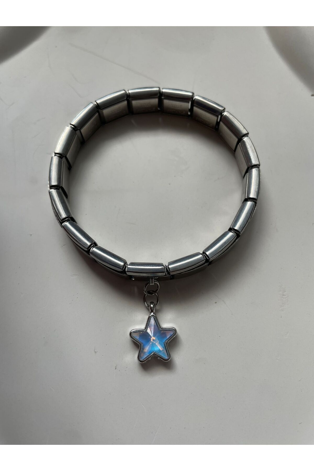 HKN AVM ACCESSORİES Çelik Italyan Charm Bileklik Yıldızlı Gümüş Ayarlanabilir Italyan Charm Çelik Bileklik