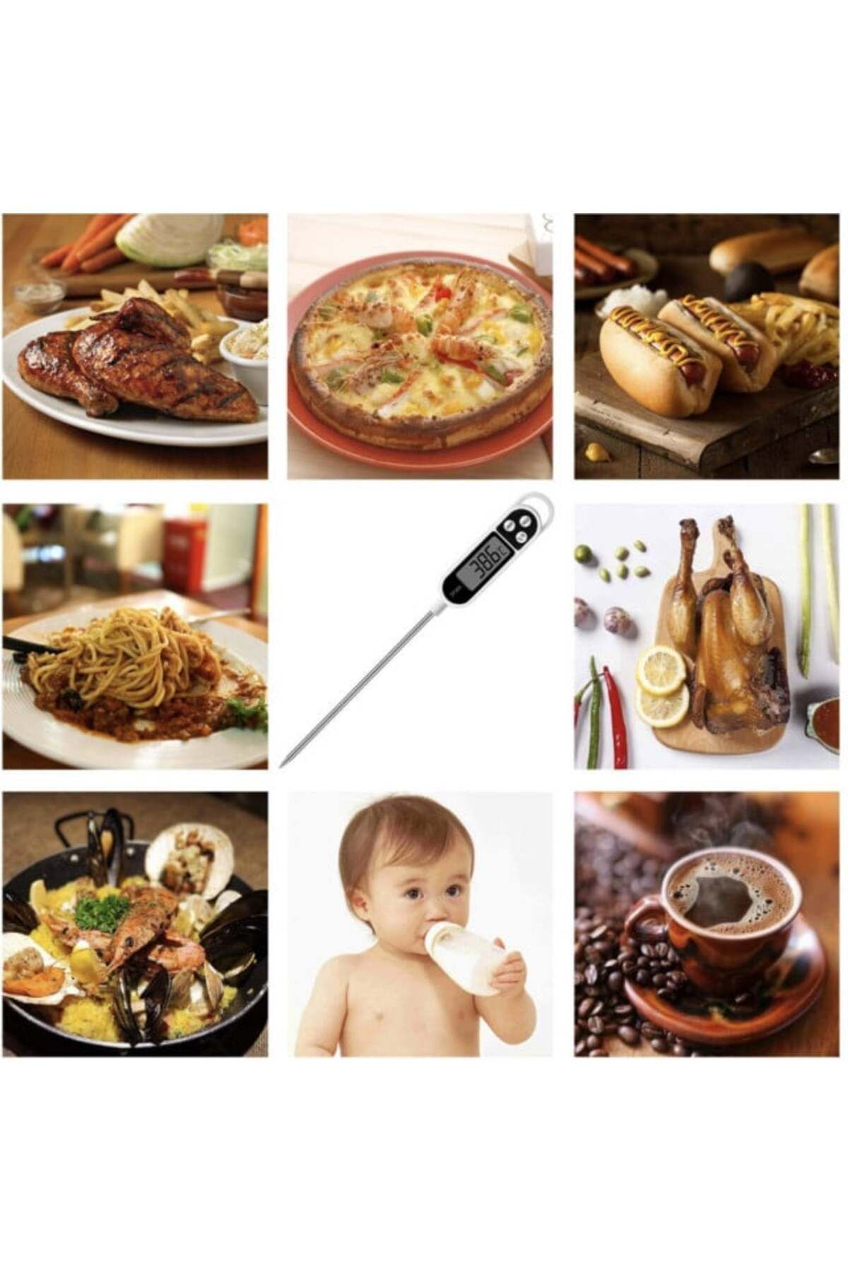 PUFO-Digital Food Thermometer With Rod, Lcd Display, 3 Buttons, Measurement Range -50° C - 300° C 3