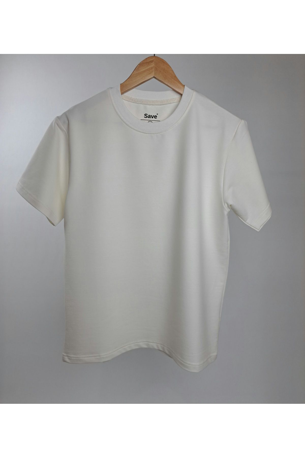 SAVE Unisex Erkek / Kadın Kısa Kollu Düz Krem Tişört Regular fit / Normal kesim T-shirt