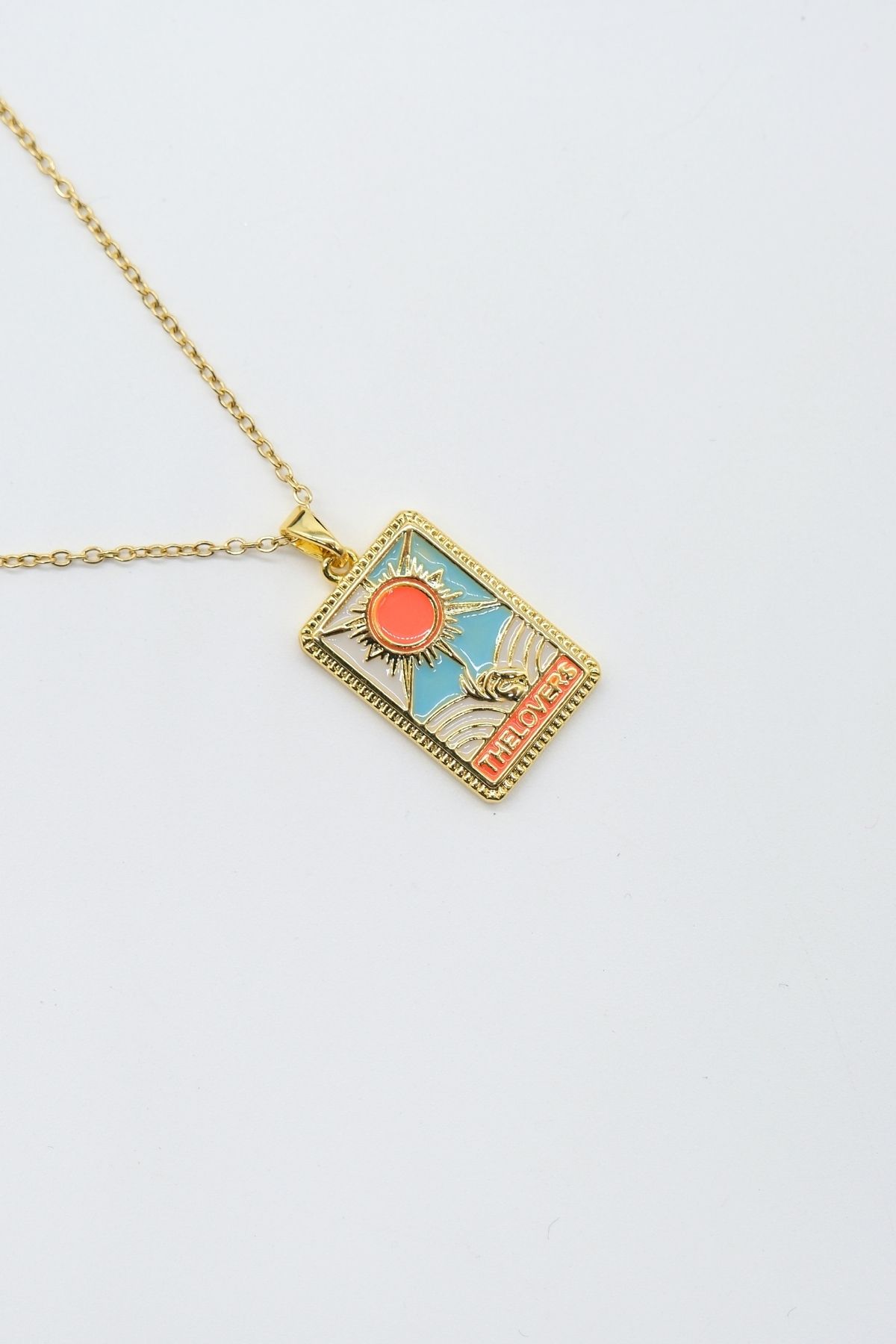 TAKIBOX Çelik Gold Renk Zincir The Lovers Tarot Kolye