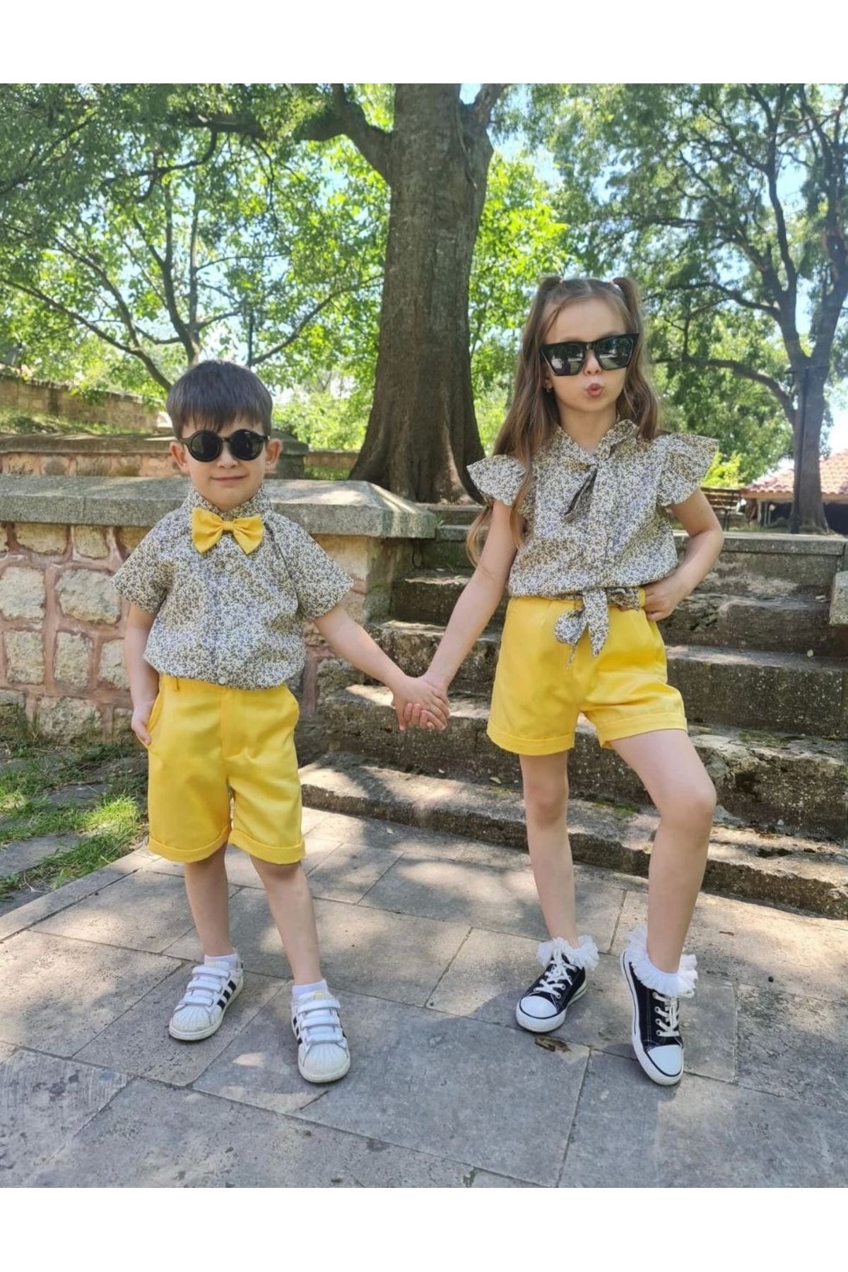 Bee Shop Collection Gurbet Yılmaz Erkek Çocuk Poplin Gömlek Papyon ve Şort Kombin