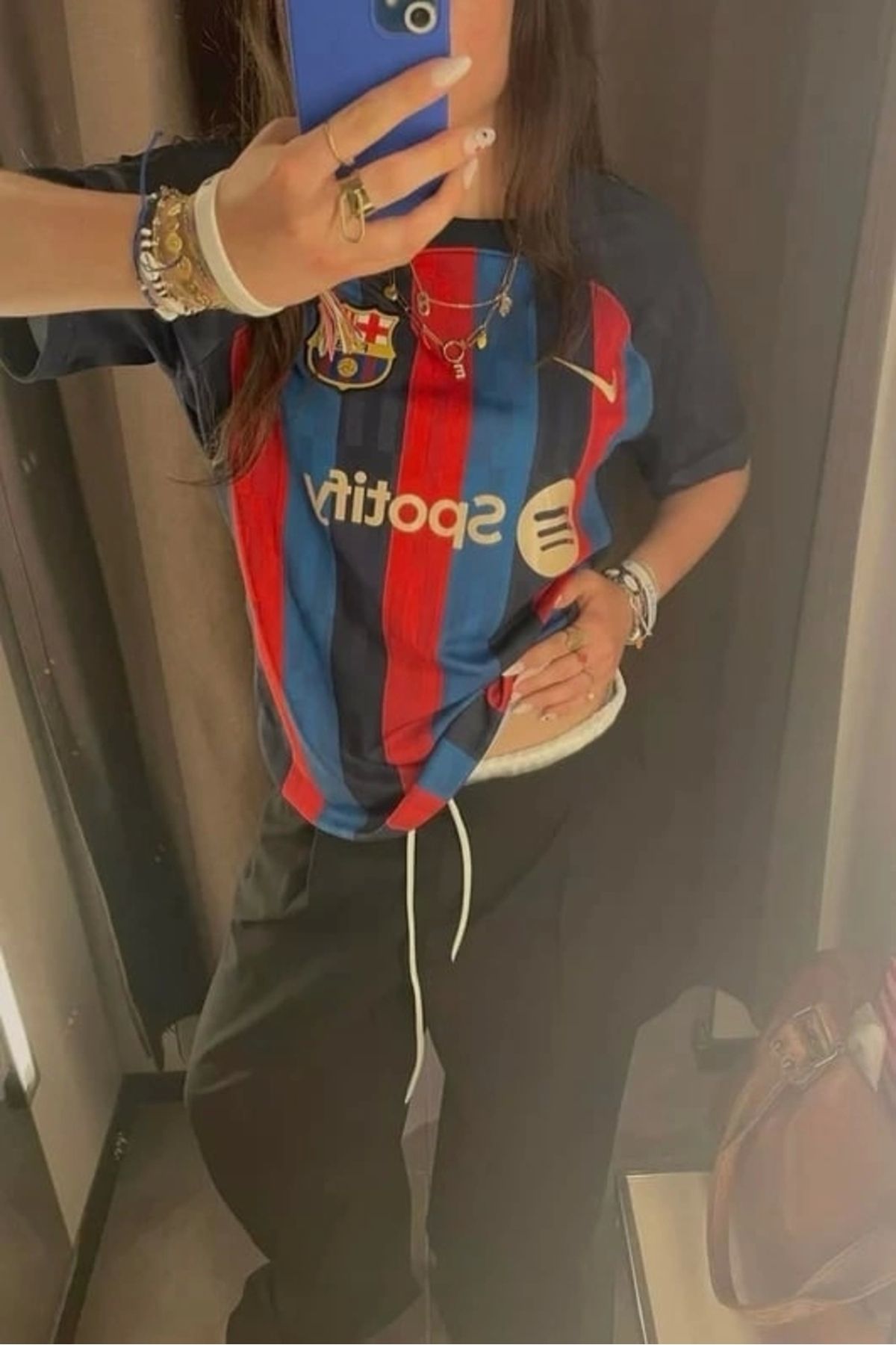 Violon Lacivert Kırmızı Çubuklu Barcelona Jersey T-Shirt