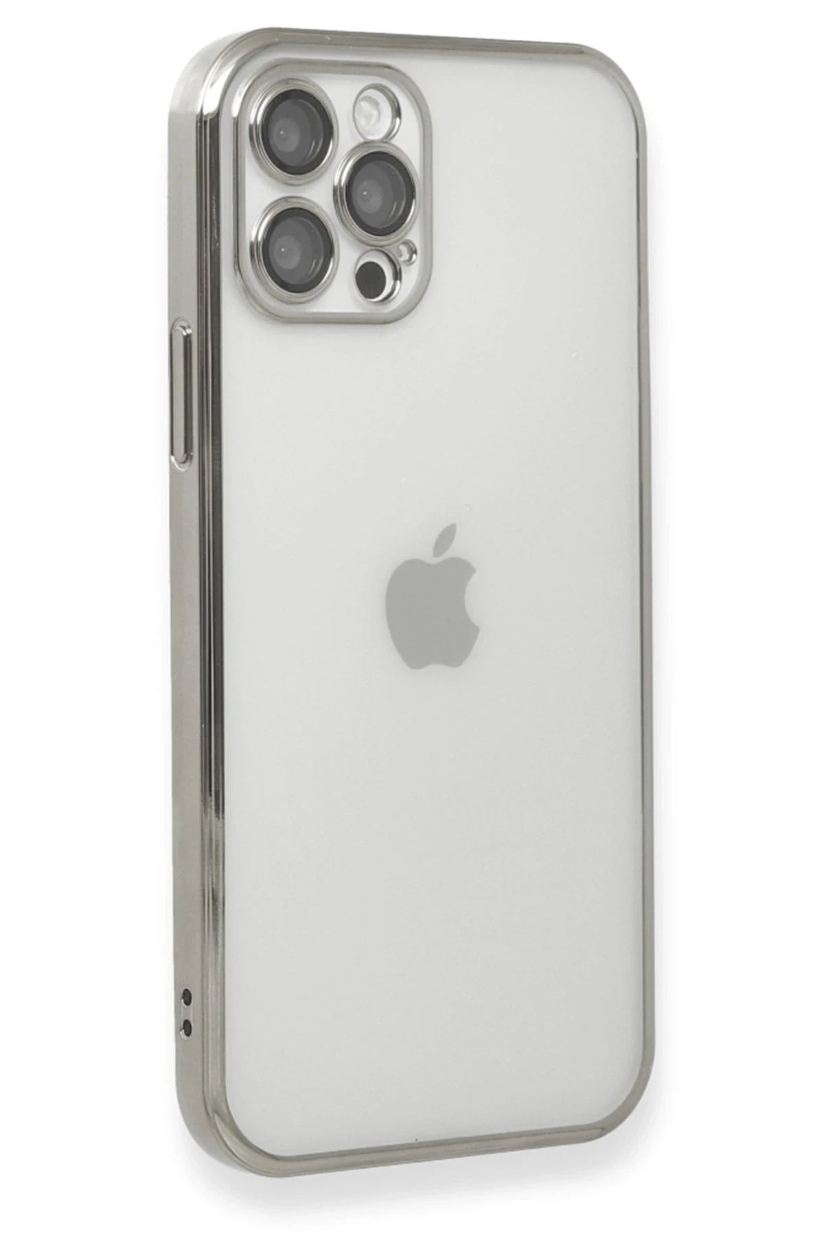 NewFace iPhone 12 Pro Kılıf Lensli Silikon - Gümüş SVLRS