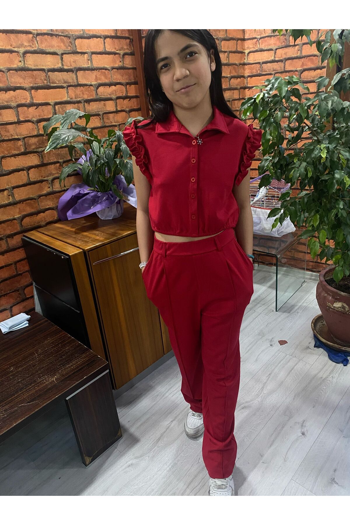 DEMOİSELLE KIZ CROP TAKIM ALT ÜST - BORDO