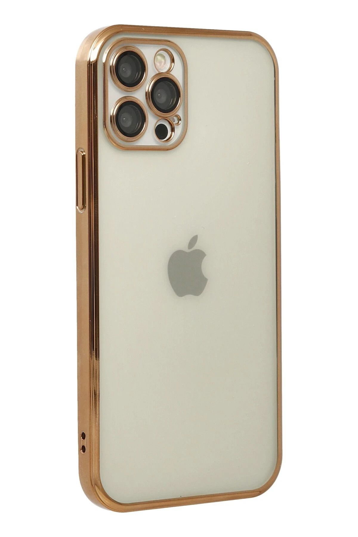 NewFace iPhone 12 Pro Max Kılıf Lensli Silikon - Gold SVLRS