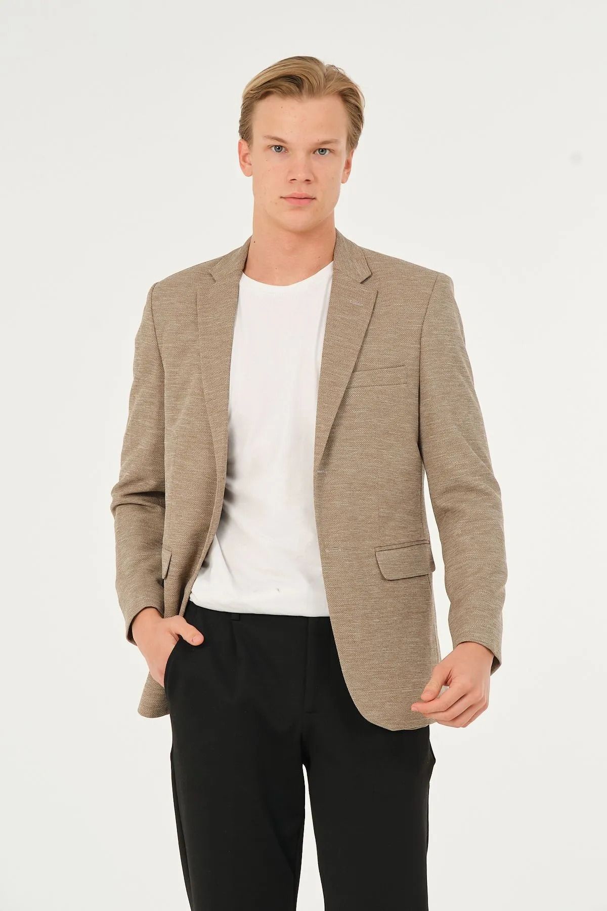 Bonesti Erkek Slim Fit Blazer Ceket Koyu Bej