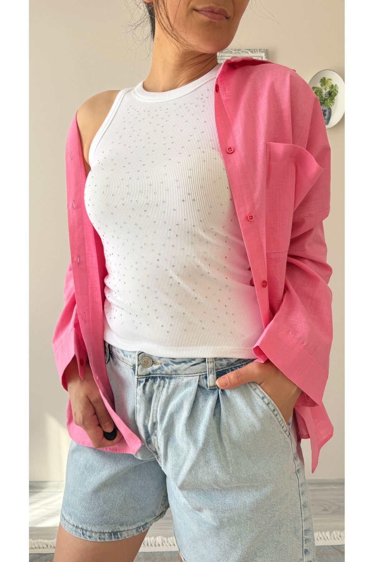MOONSTONE FASHİON TAŞLI HALTER YAKA FİTİLLİ KADIN ATLET BEYAZ
