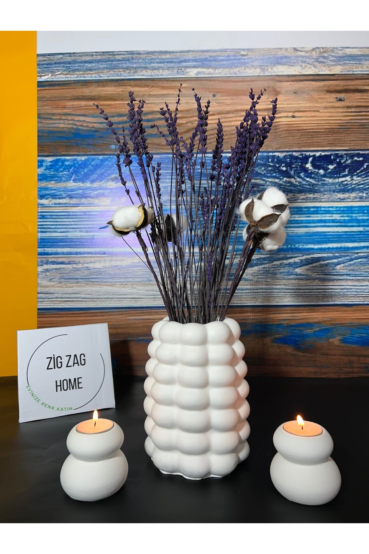 Zigzag Home Dekoratif Bohem Tarz Buuble Baloncuklu Vazo 2’Adet Mumluk Hediyeli /Vazo Mumluk Set