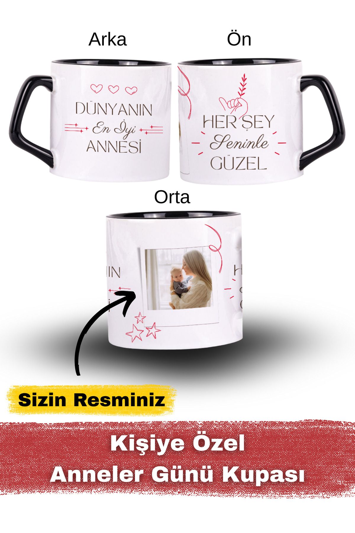 DEKOR HANEM Kişiye Özel Resimli Premium Afilli Anneler Günü Kupası - Dünyanın en iyi annesi