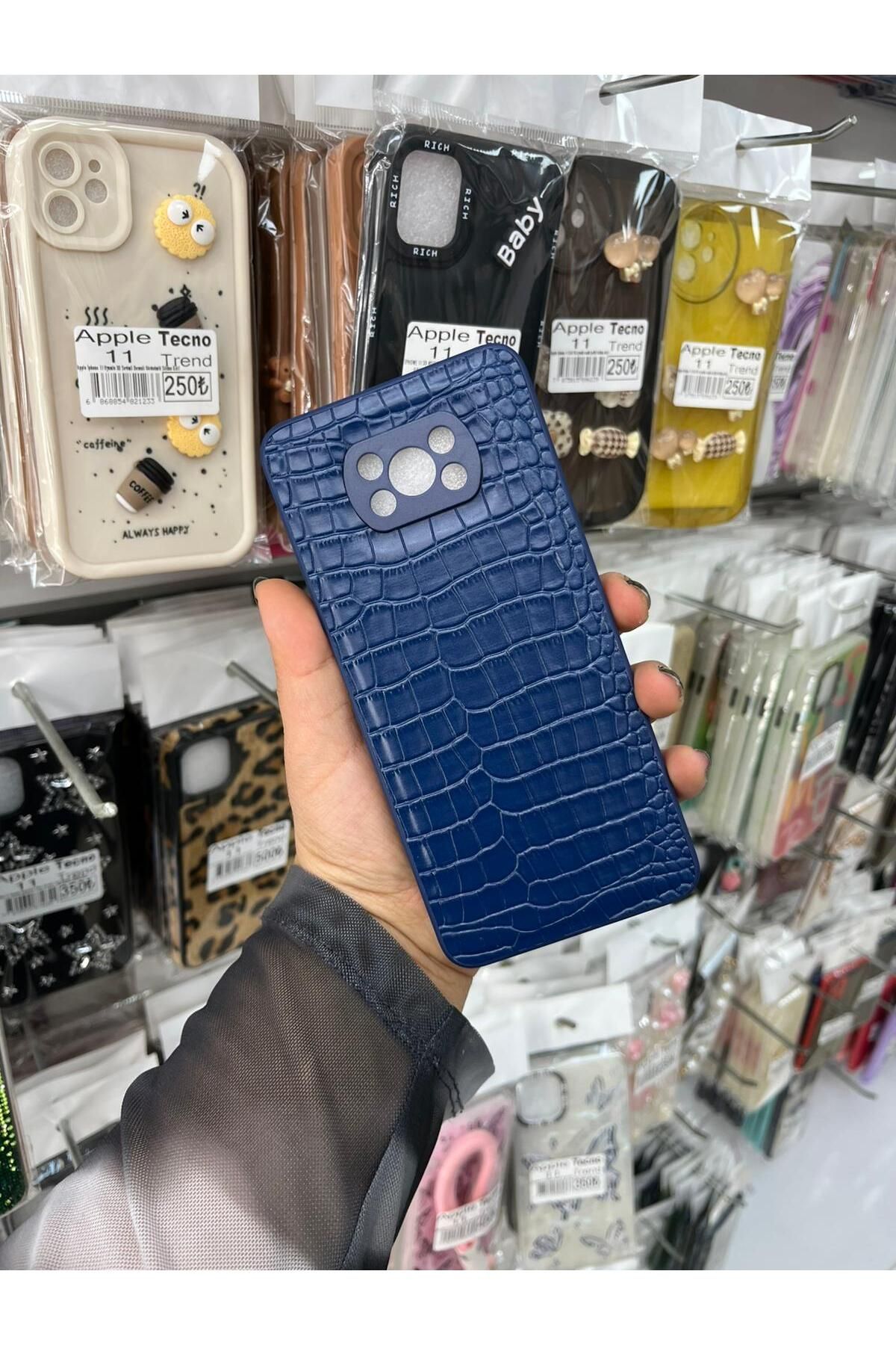 TECNOTREND XİAOMİ POCO X3 Dokulu Yüzey Çekmeye Dayanıklı Cep Telefon Kılıfı Pu Deri Kaplamalı Yumuşak