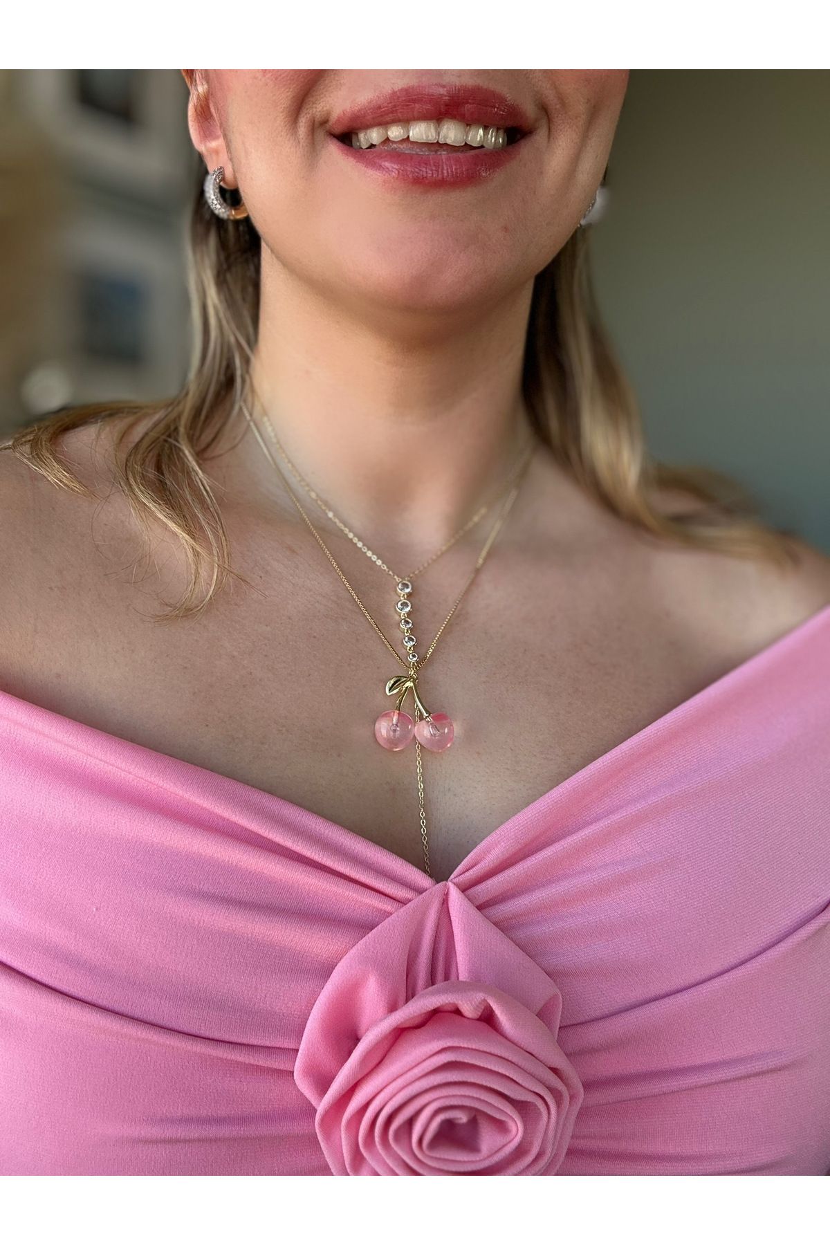 ACCESSORYBYTARZ Pembe Kiraz Çelik Kolye