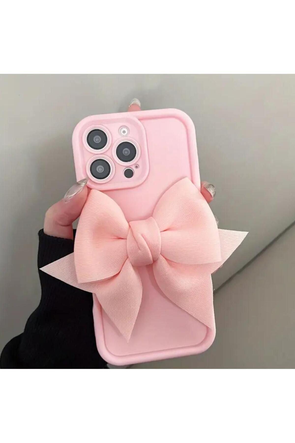 Yıldız Accessory iPhone 14 Ve iPhone 13 Uyumlu Fiyonklu Krem Fuşya Pudra Renk Korumalı Silikon Kılıf