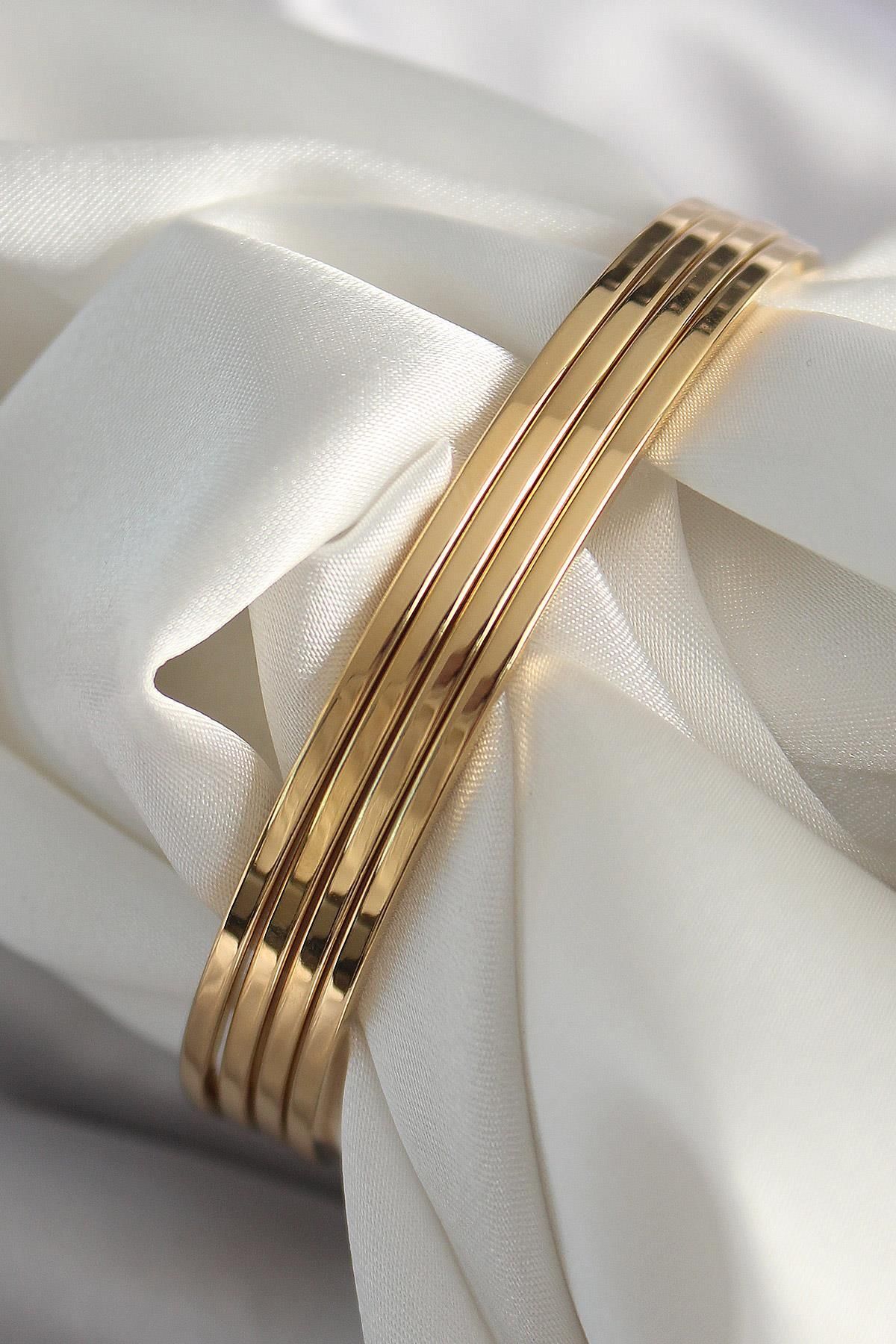 prativas 316L Çelik Gold Renk 4lü 60 mm Ajda Model Kadın Bilezik
