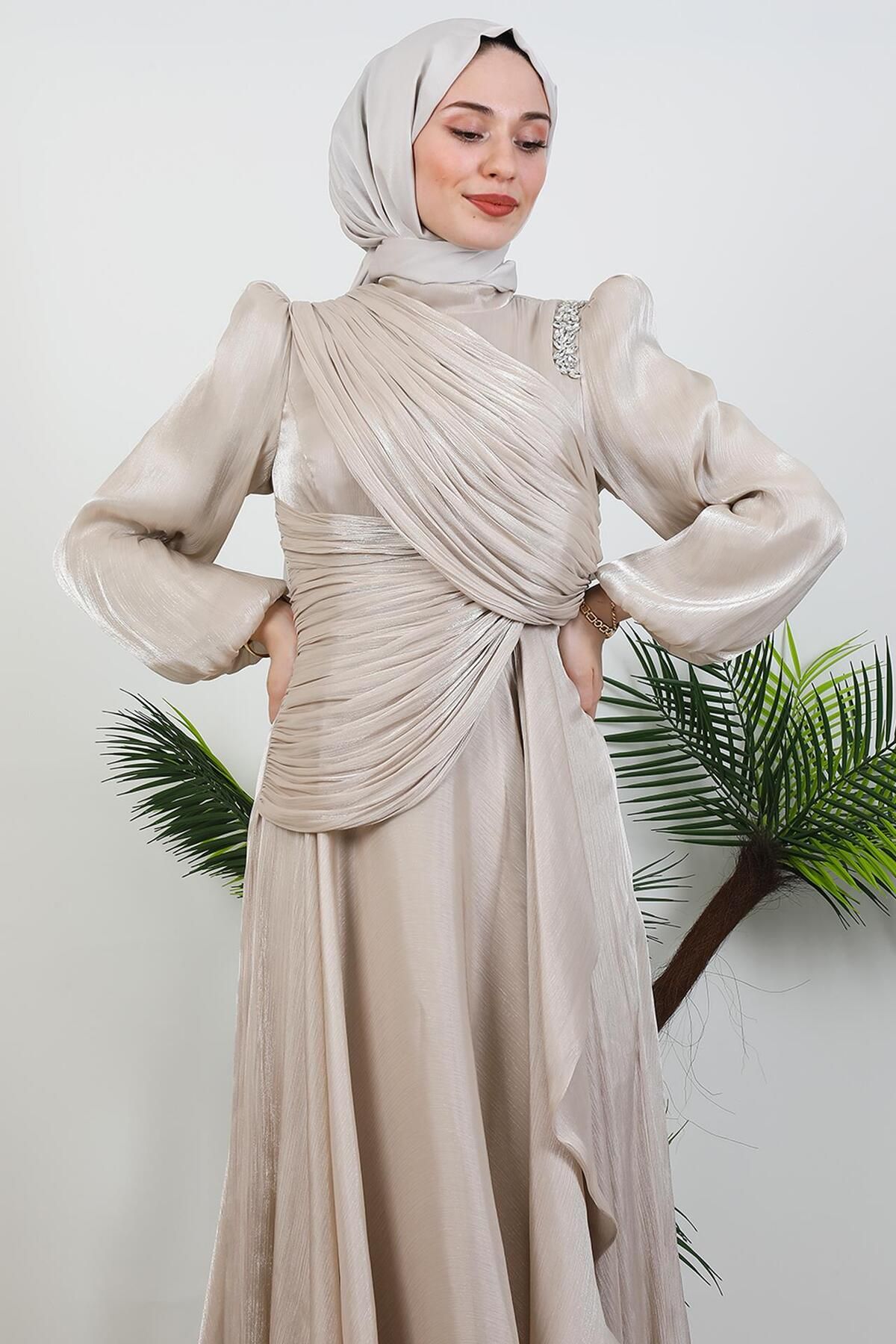 GİYZAMİLA-Κρέμα βραδινού φορέματος Ilsu Hijab 5