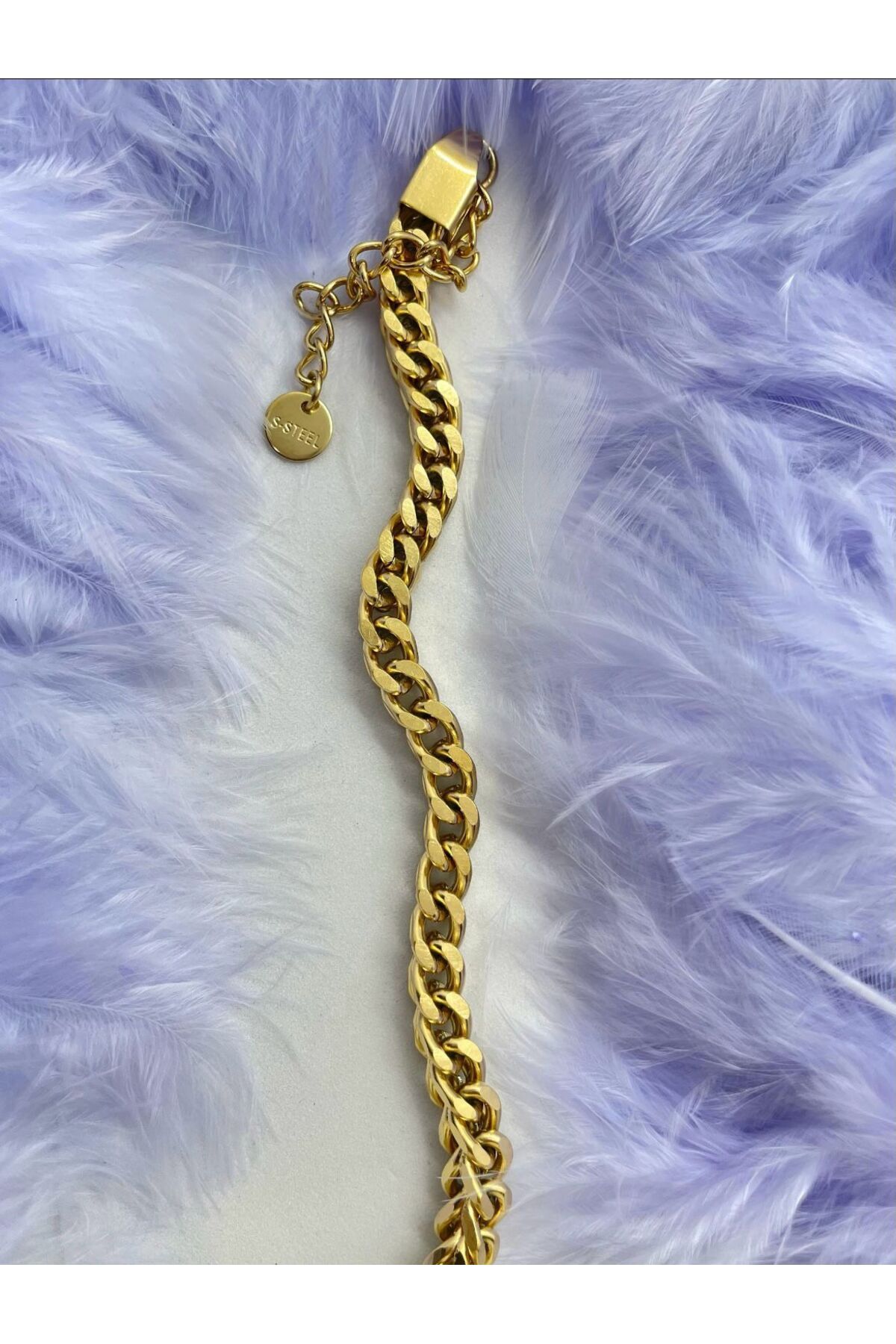 Butik Çelik Kübik Gold Zincir Bileklik