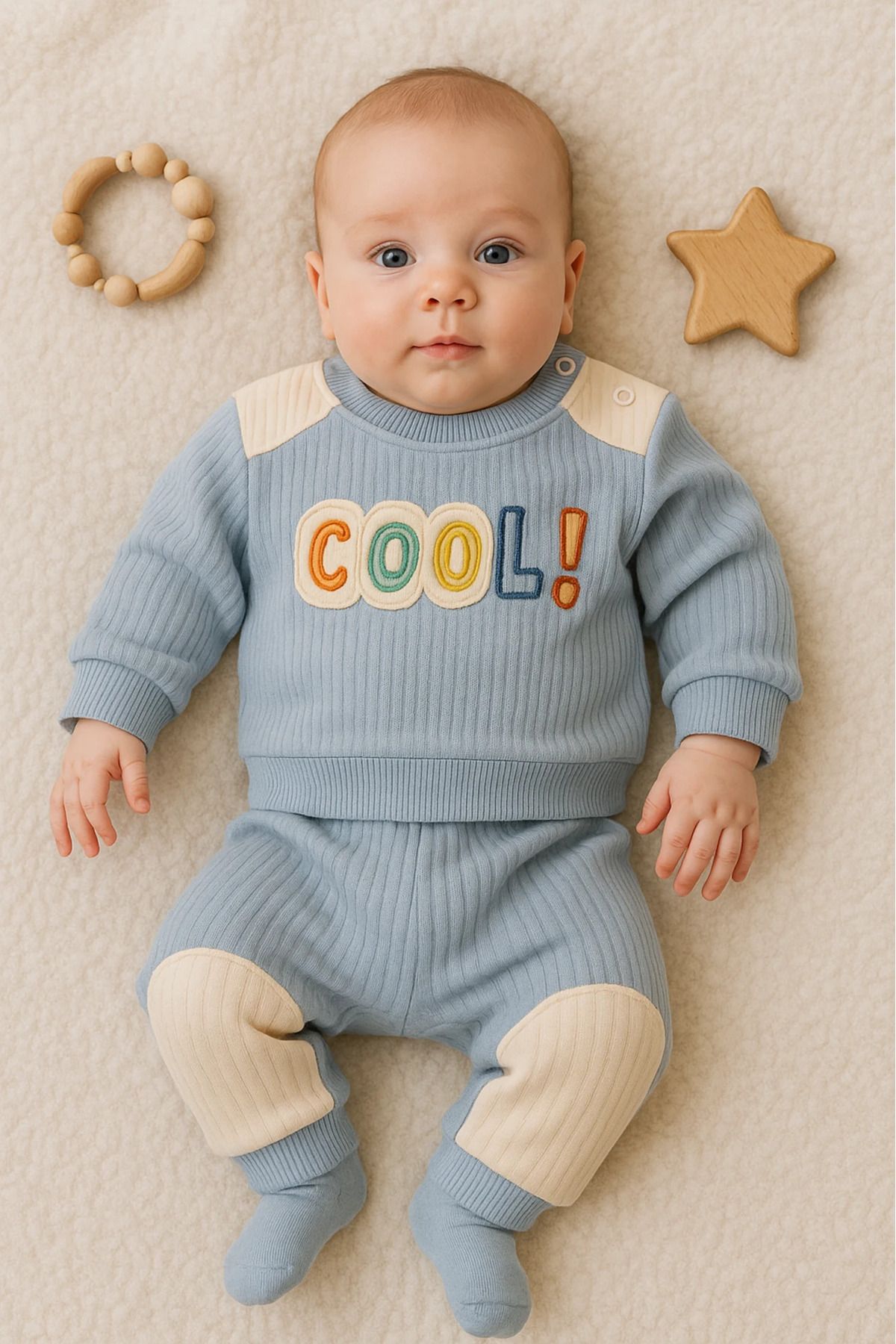 HAVUÇ BEBEK Baby Milk Cool Nakışlı Raporlu Kumaş 2’li Bebek Takım