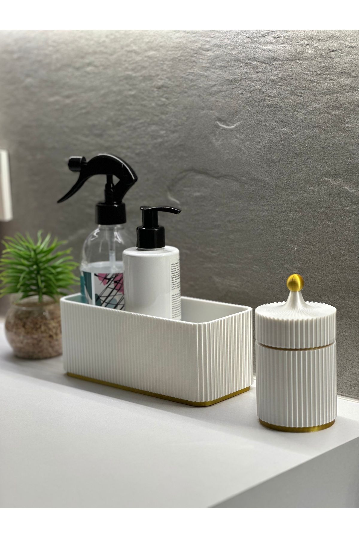 Wuun Store 2’Li Banyo Seti / Banyo Takımı Kulak Pamukluk organizer İnci Beyaz
